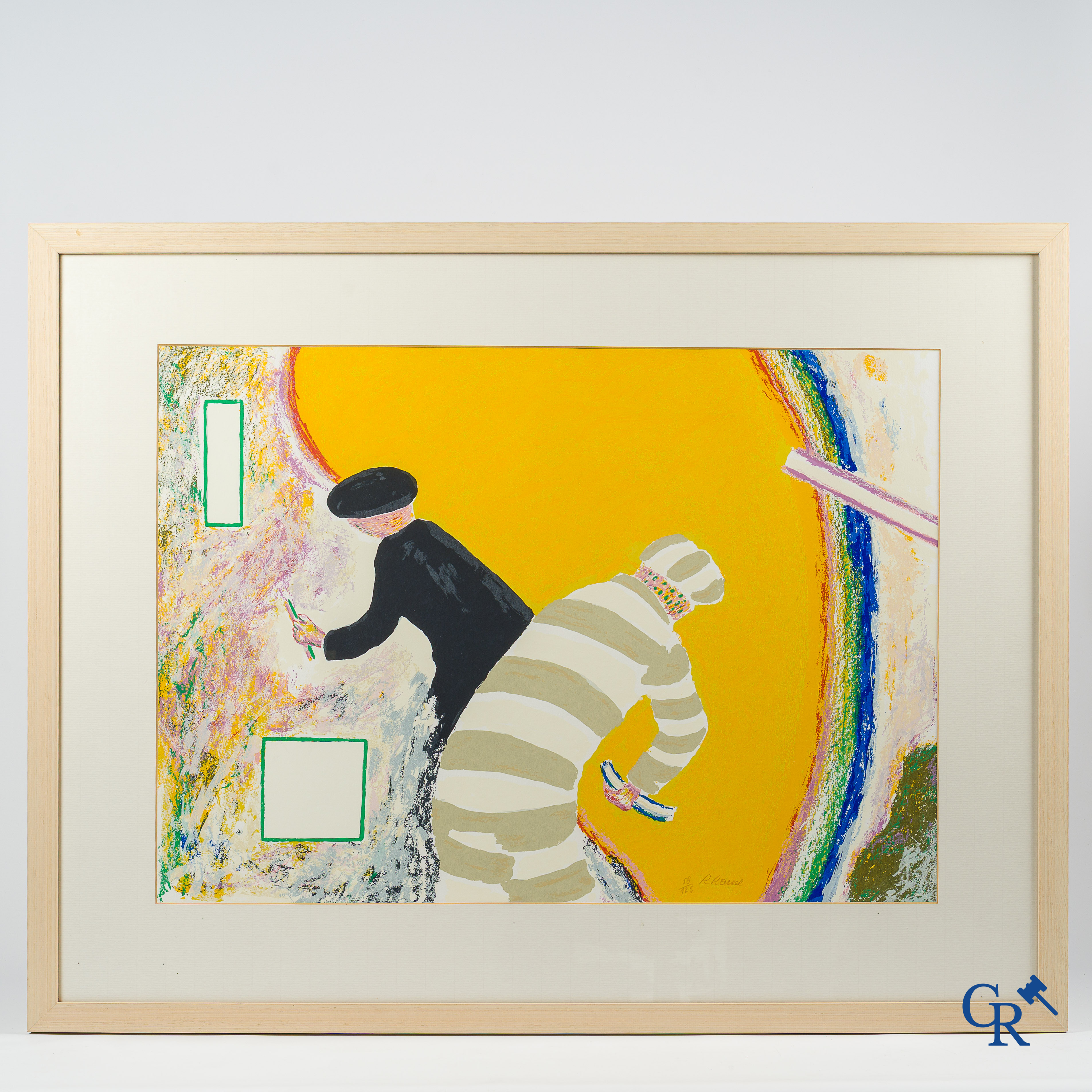 Roger Raveel (1921-2013)(*) "Twee personages in een gloed van licht" Kleurenzeefdruk. Genummerd 58/125.