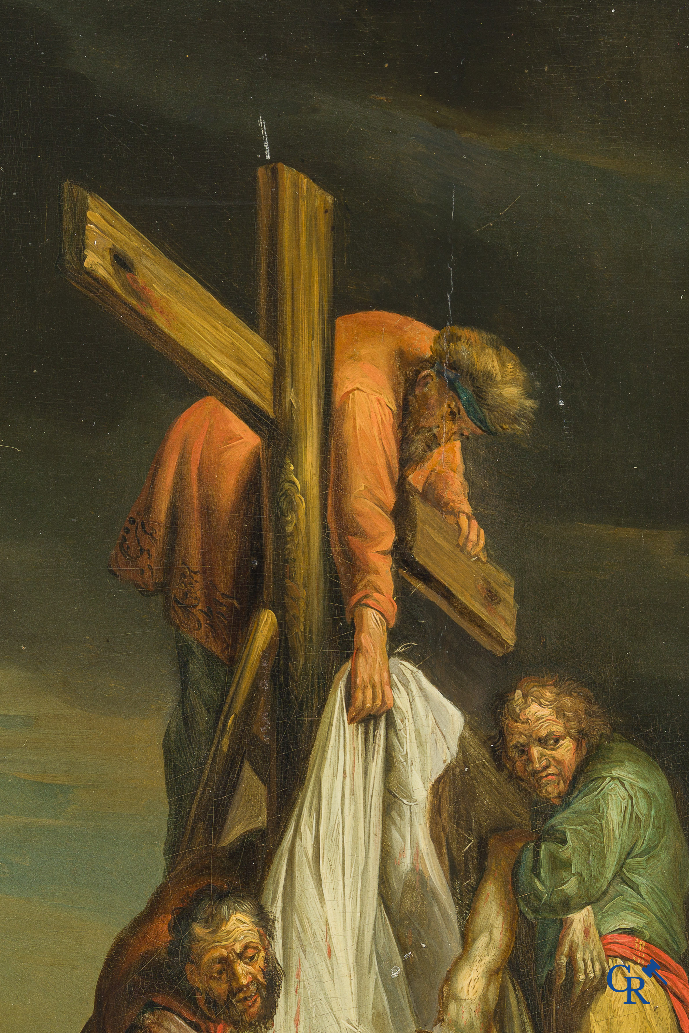 Schilderij. Naar Rembrandt van Rijn. De kruisafname. Olie op paneel, geparketteerd. 18e eeuw.