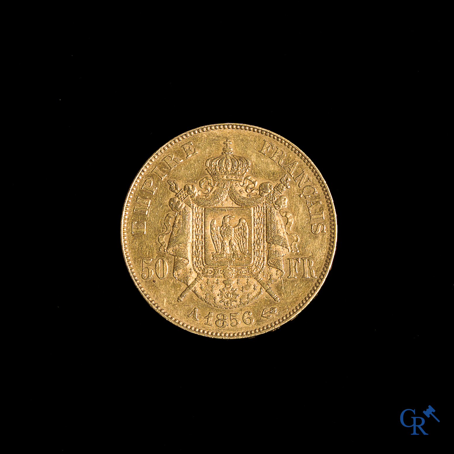 Pièces de monnaie. Pièce en or Napoléon III, 1856.