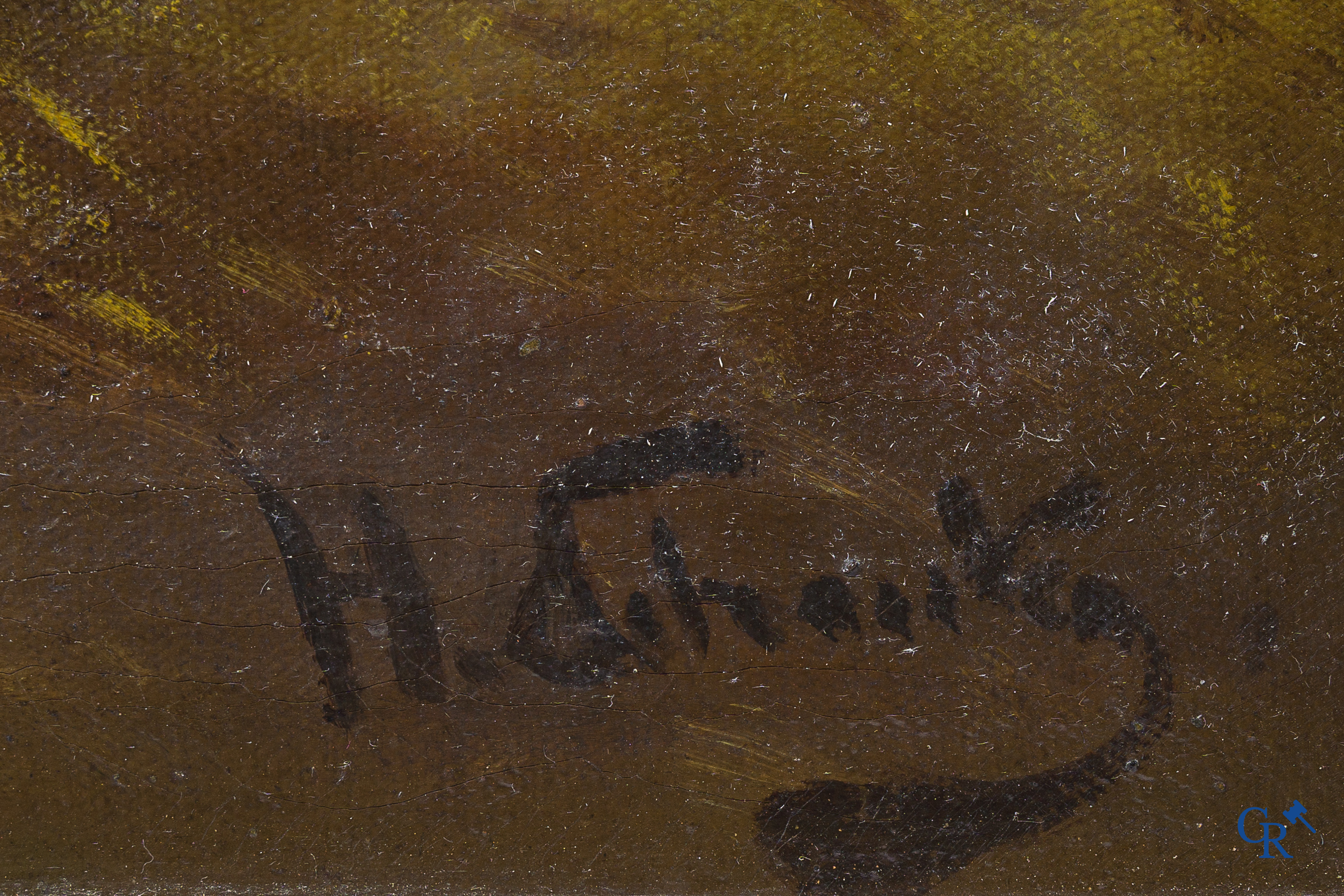 Henry Schouten. Poulets et coq. Huile sur toile. Signé en bas à droite H. Schouten.