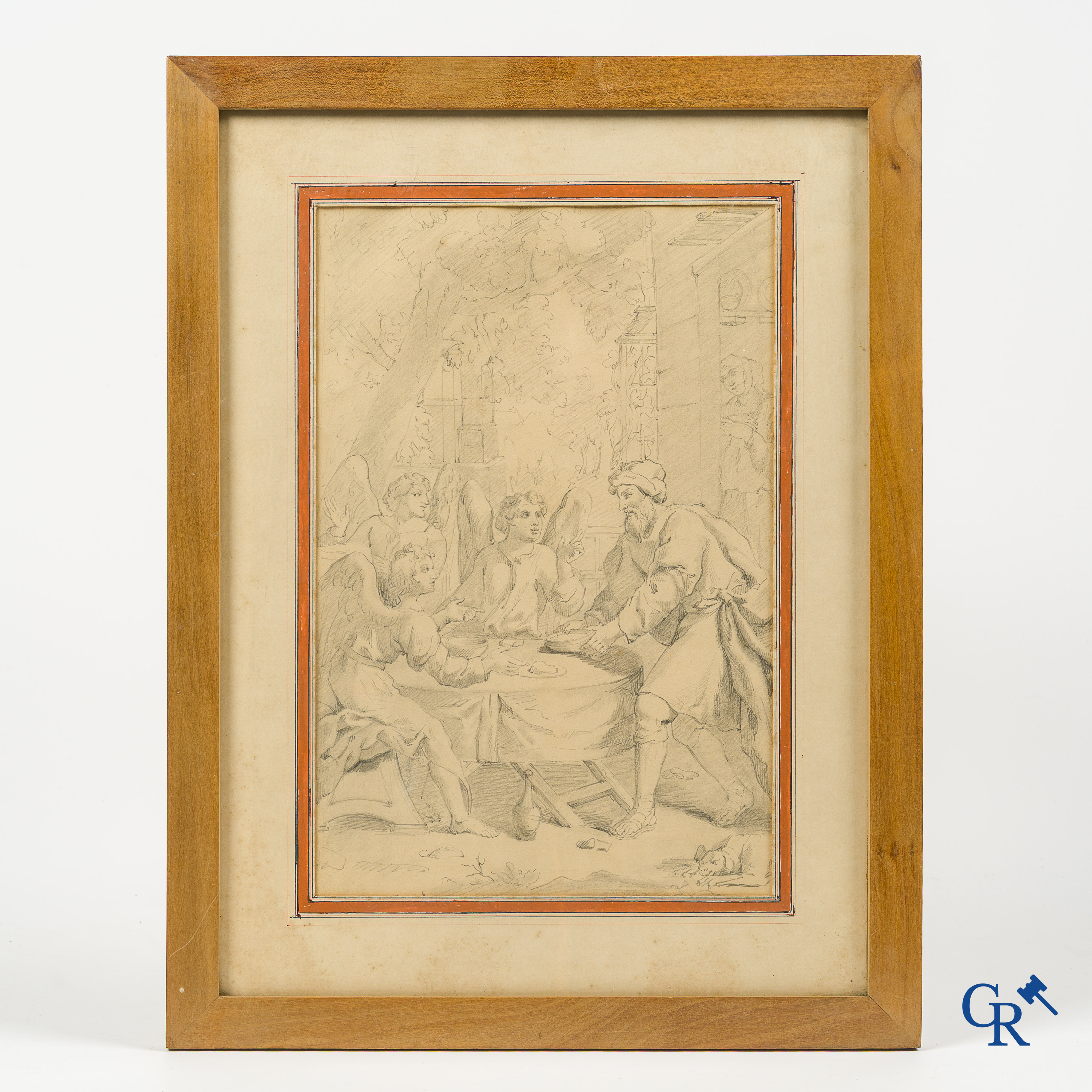 Désiré Tulpinck (Brugge 1829-1892) Abraham en de 3 engelen. Houtskool op papier.