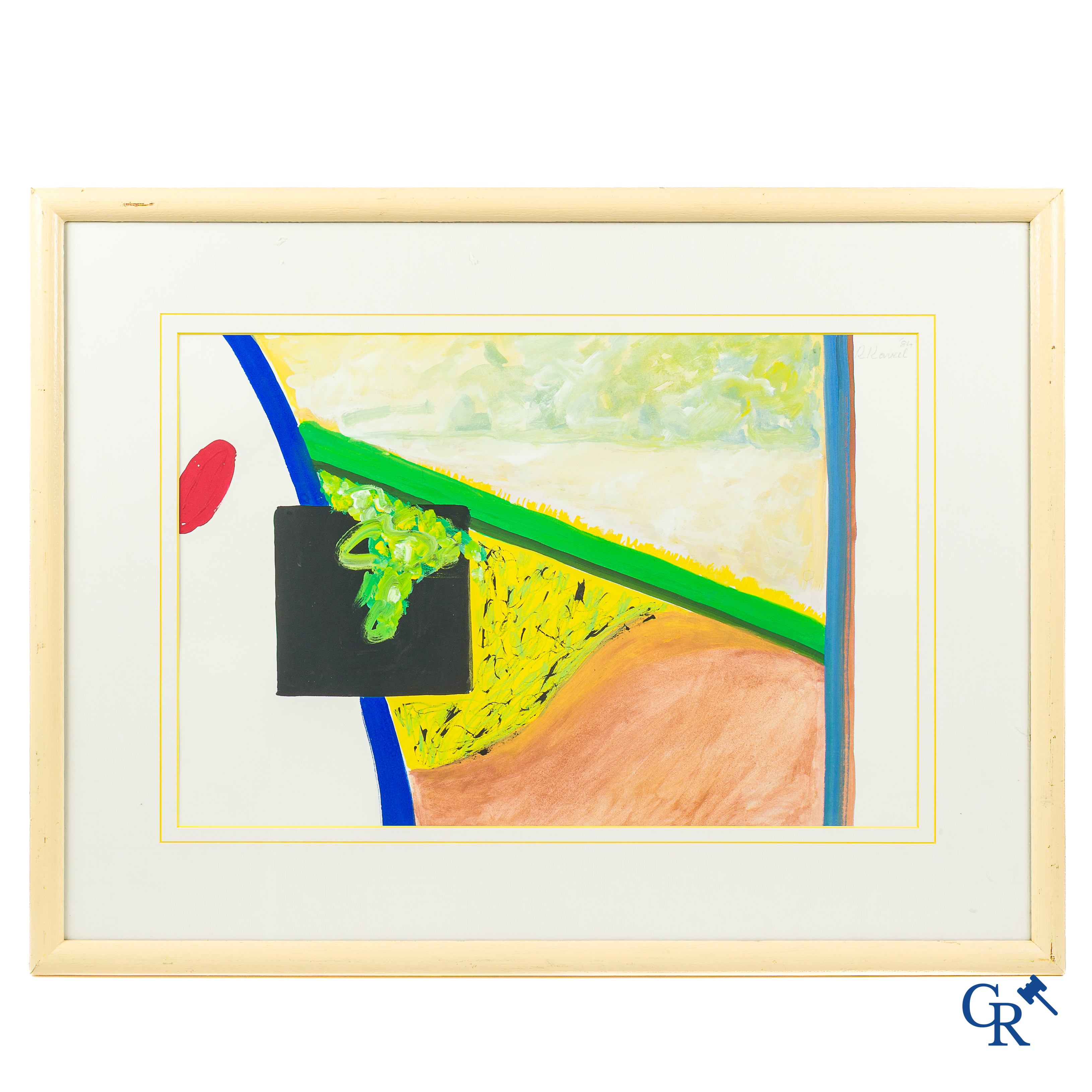 Roger Raveel (1921-2013) (*). "Rode vlek in de leegte van een gedachte" Waterverf, gouache. 1984.