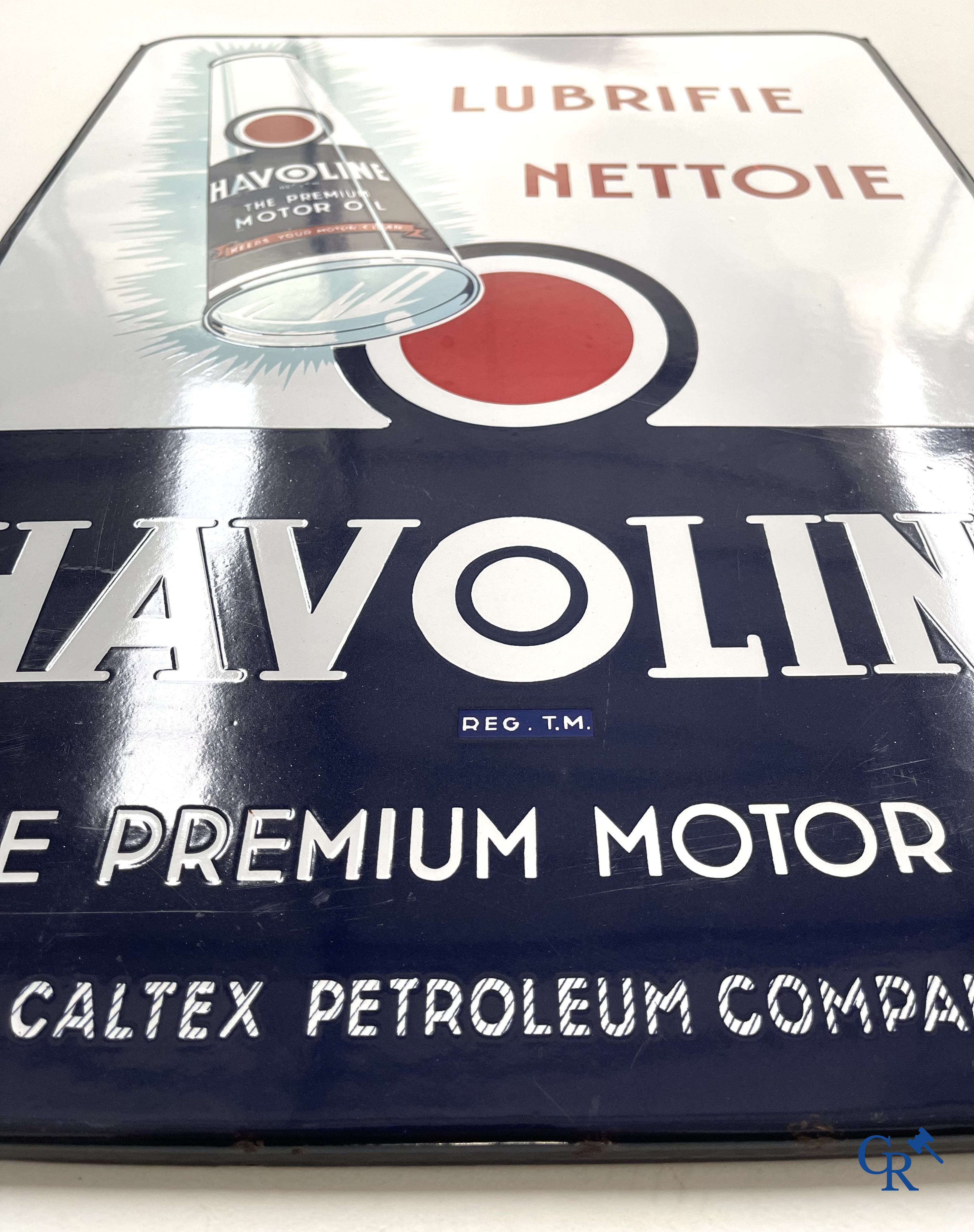 Havoline, enamel advertising sign for motor oil Havoline from the Caltex Petroleum Company. T.P. Bruxelles 1950.