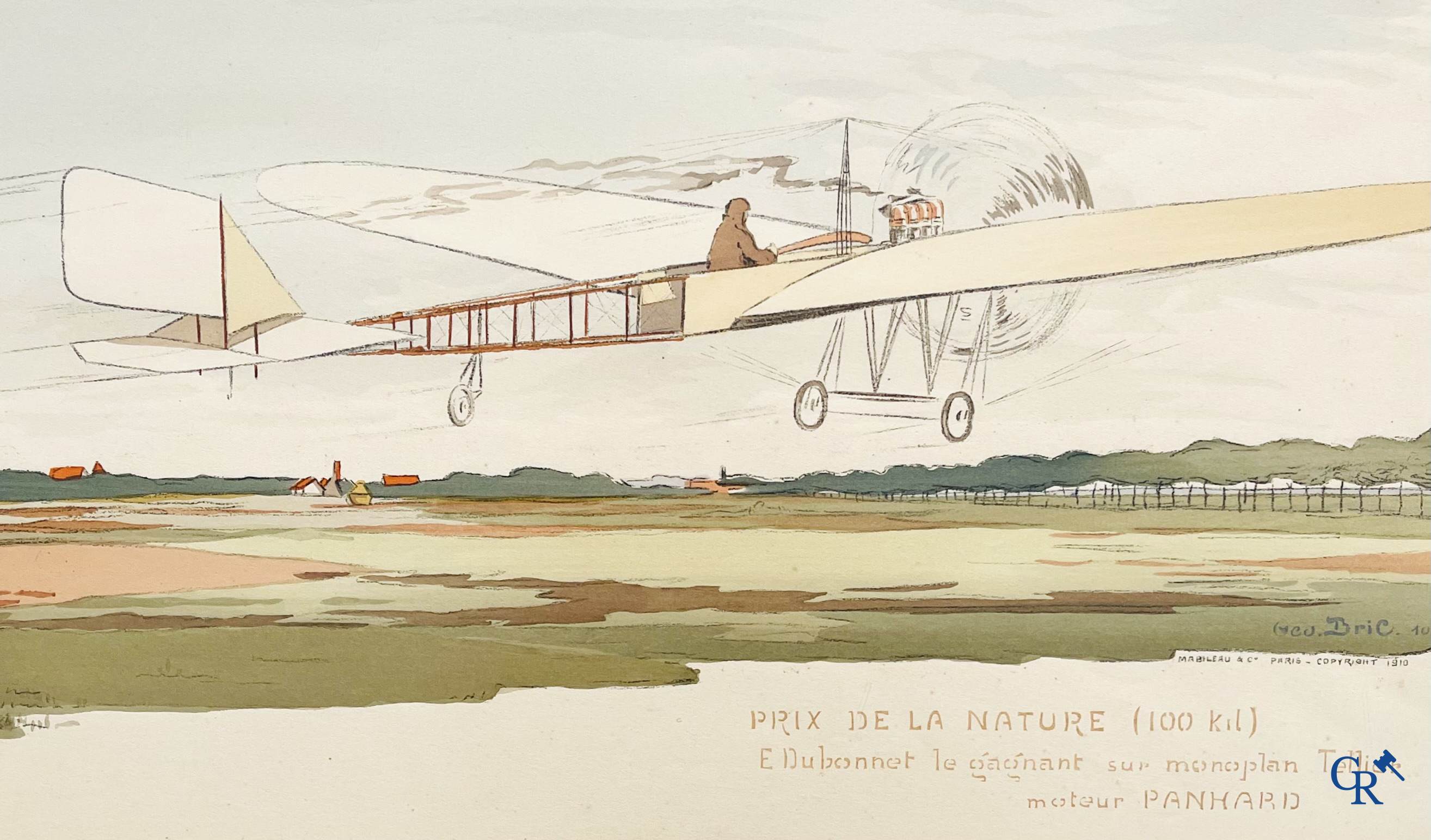 Georges Geo-Bric, Colours lithography. Emile Dubonnet, le gagnant sur monoplan Tellier. Mabileau Paris 1910.