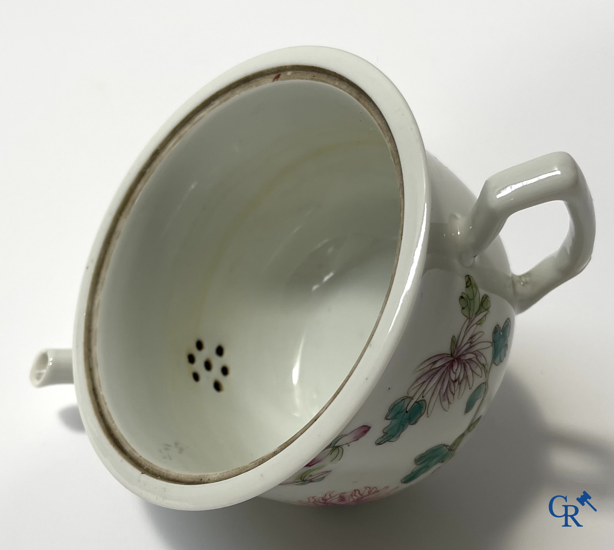 Asian Art, A finely painted Chinese teapot with floral decor. Marked.