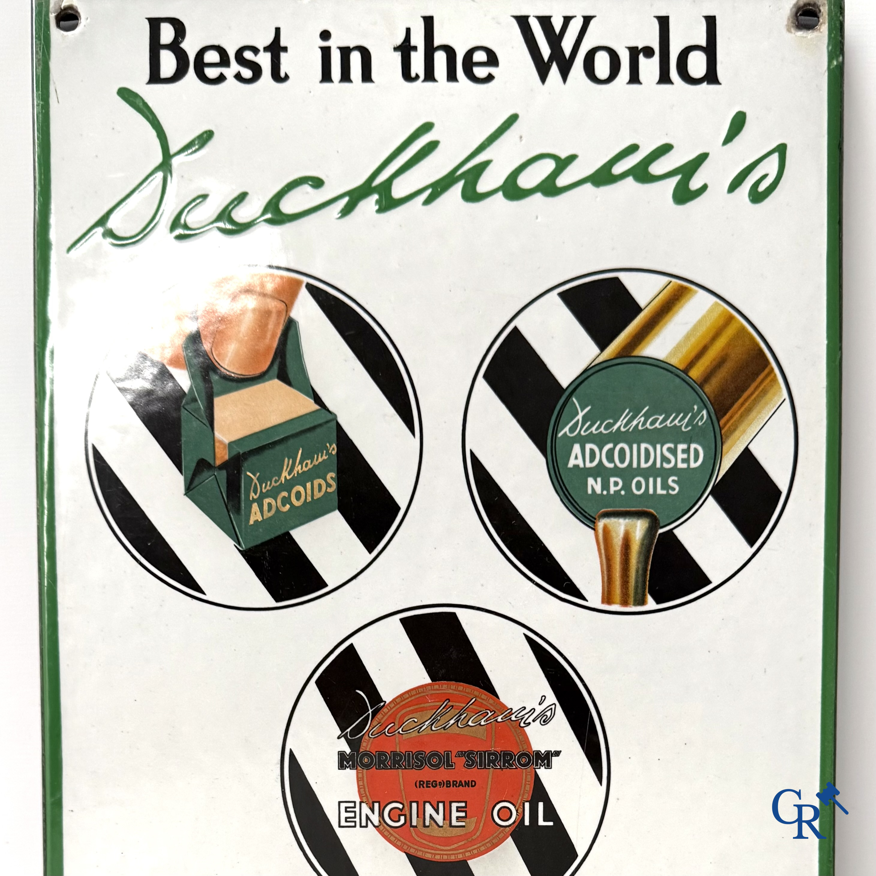 Duckham's Motor Oil. "Best in the World" Beautifully enamelled advertising thermometer sign. English production.