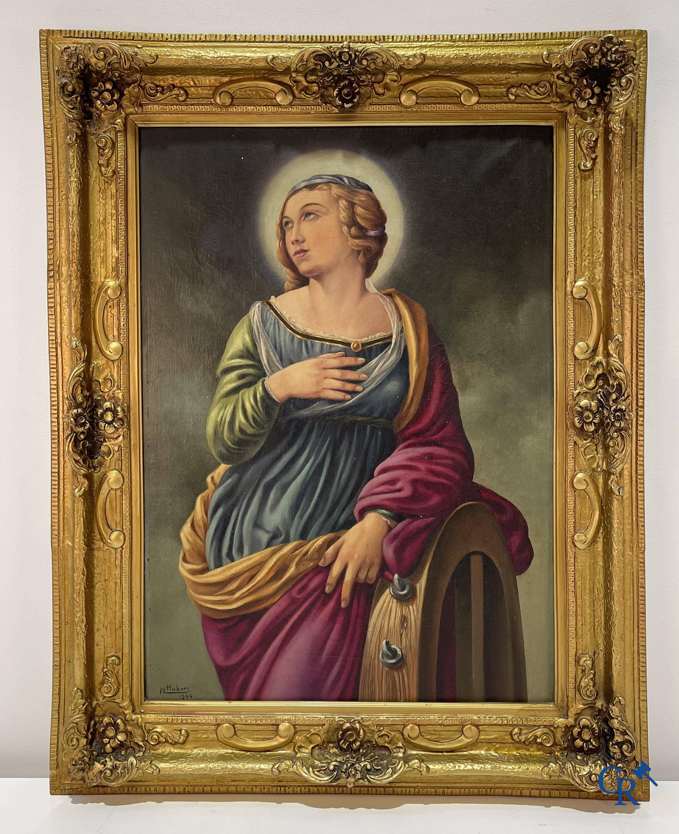 2 paintings, oil on canvas with images of St. Catharina. Circa 1940.