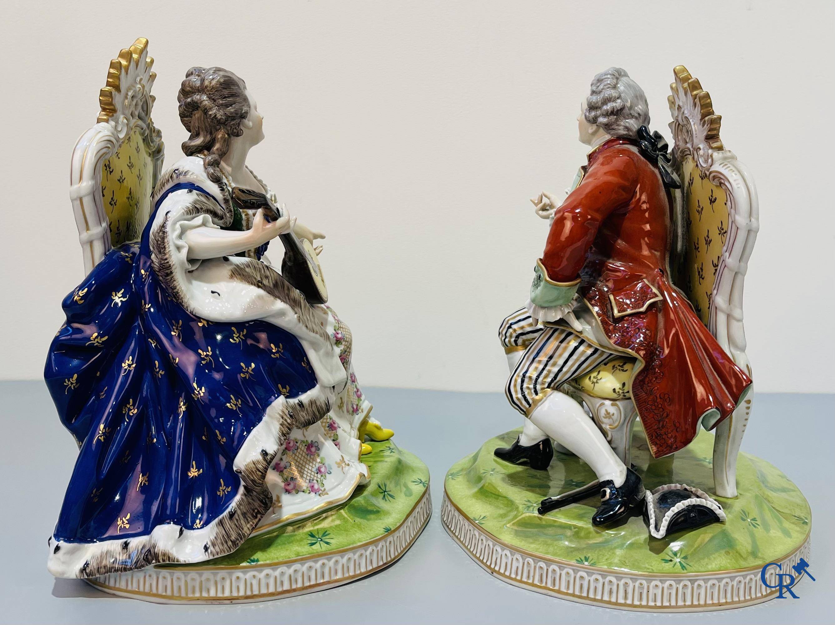 European porcelain, a pair of imposing groups in German porcelain, probably Carl Thieme, Dresden. circa 1900.