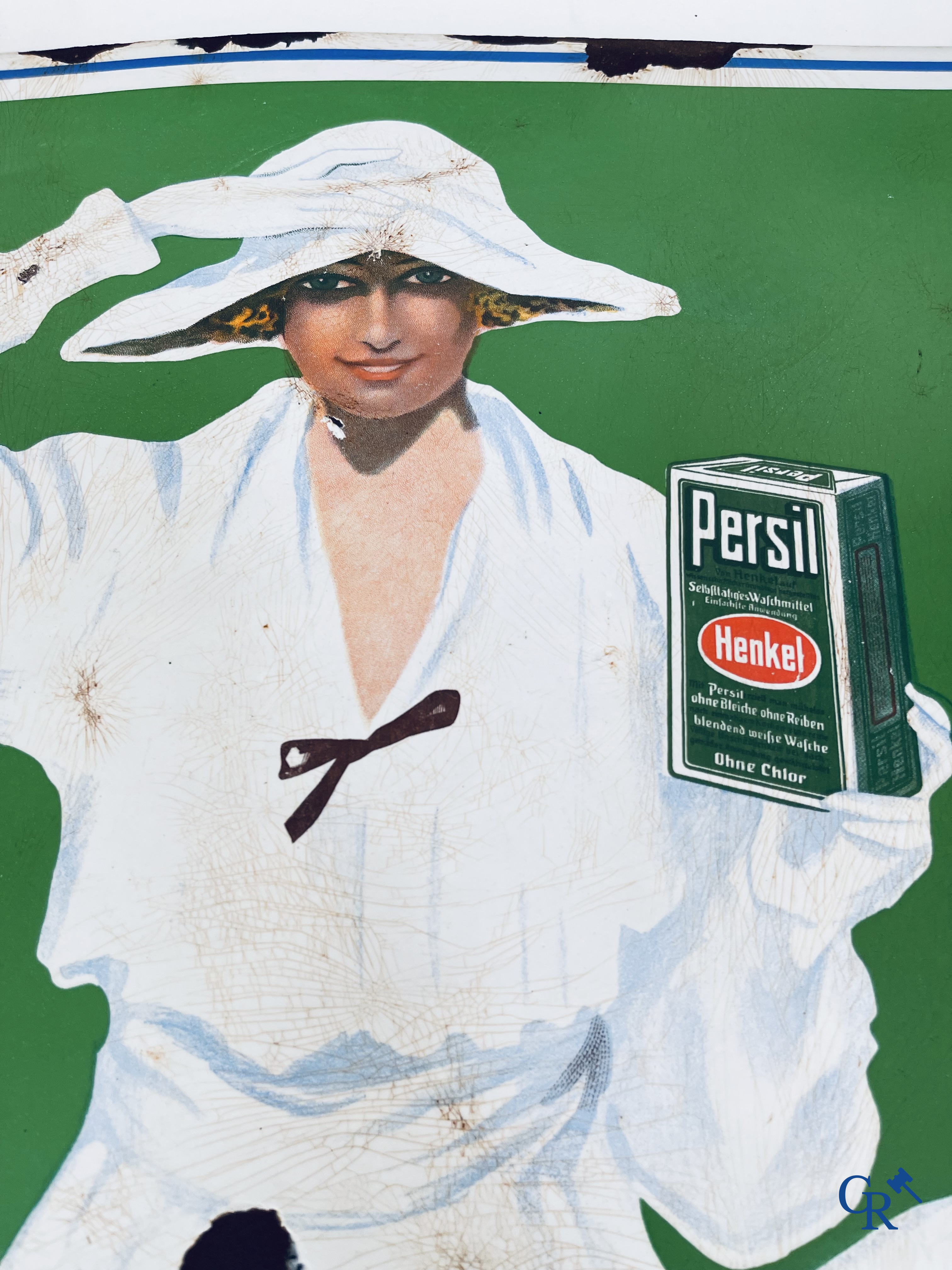 Persil, Groot emaille reclamebord met "De Weibe Dame" naar een ontwerp uit 1922 door Kurt Heiligenstaedt.