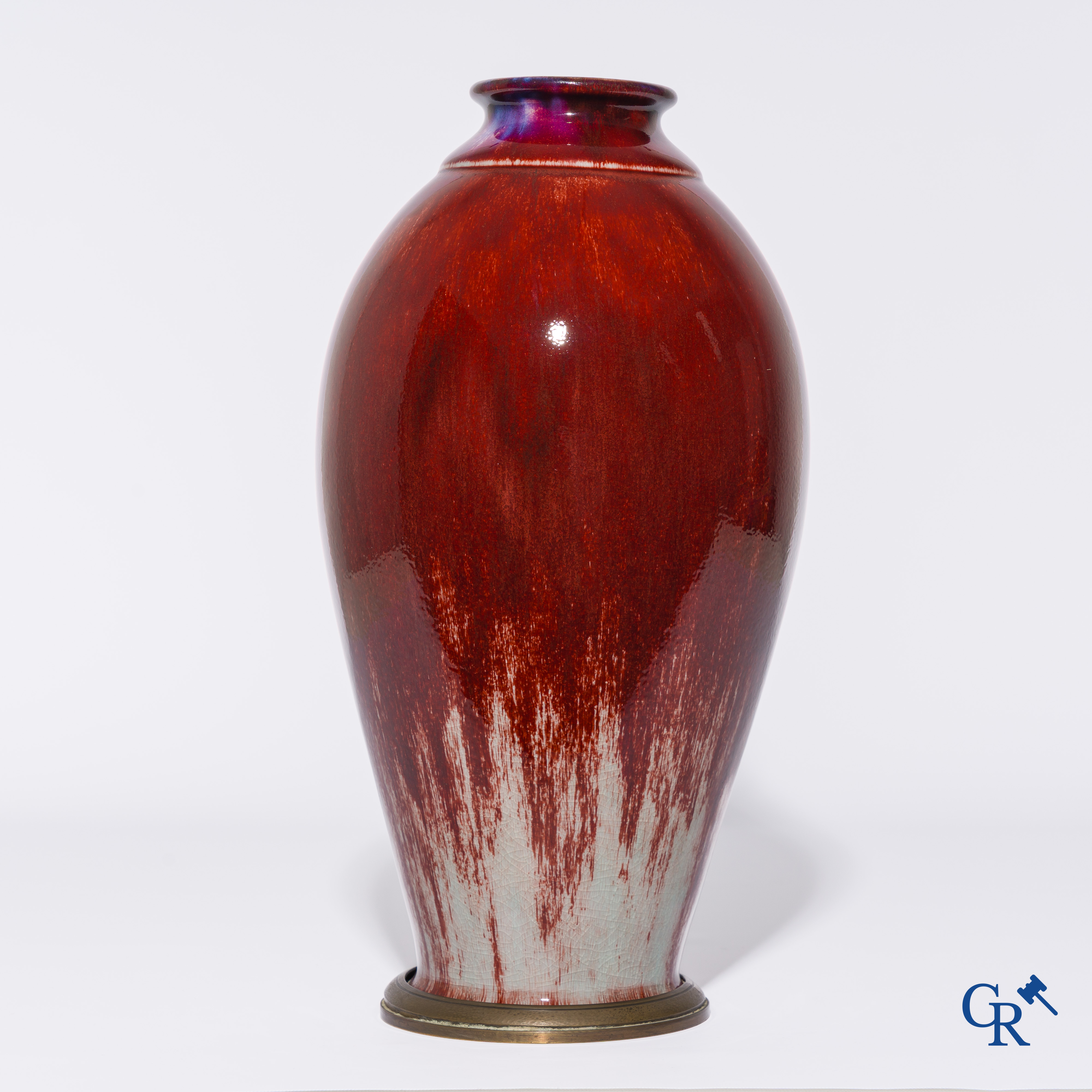 Art Deco, Manufacture Nationale de Sevres. Enamelled porcelain vase "Sang de boeuf". Stamp, dated 1926 and letters DN.