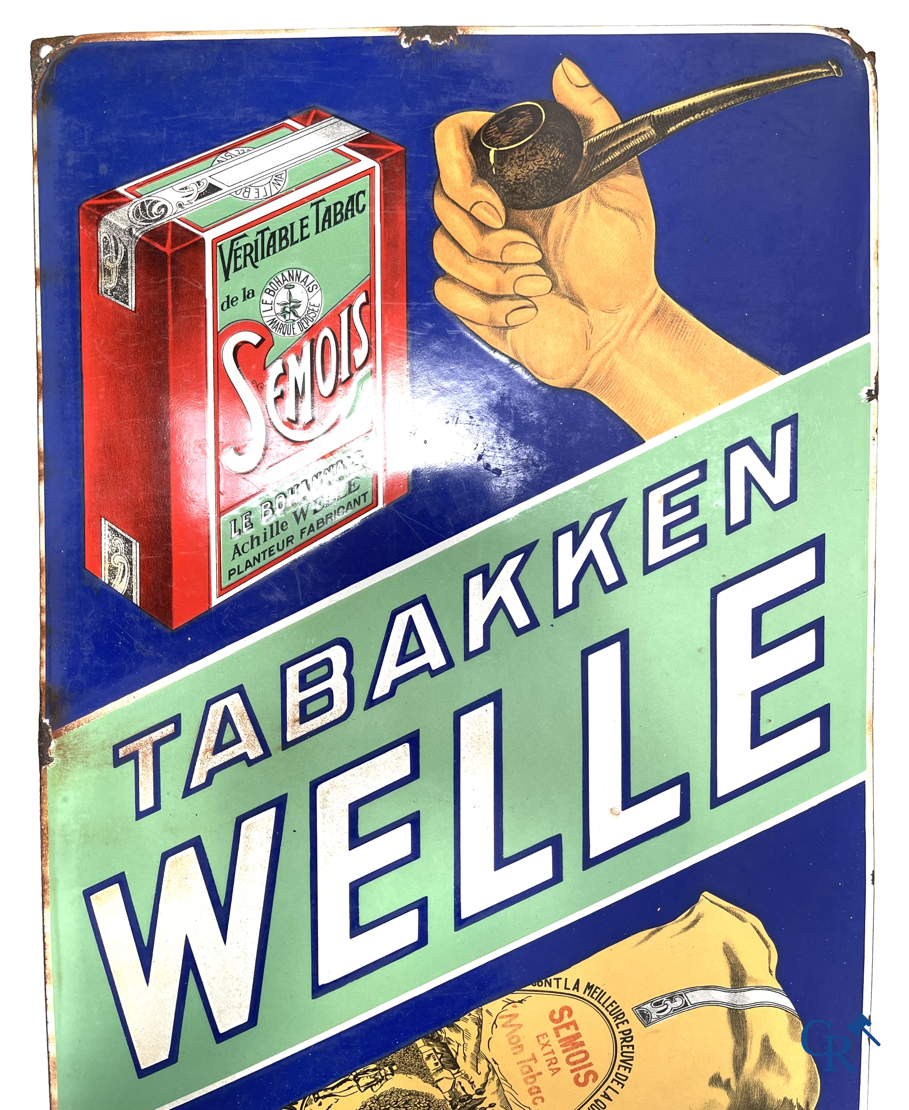 Tabacs Welle, enamel advertising sign for the tobacco of Achille Welle, Véritable Tabac de la Semois.