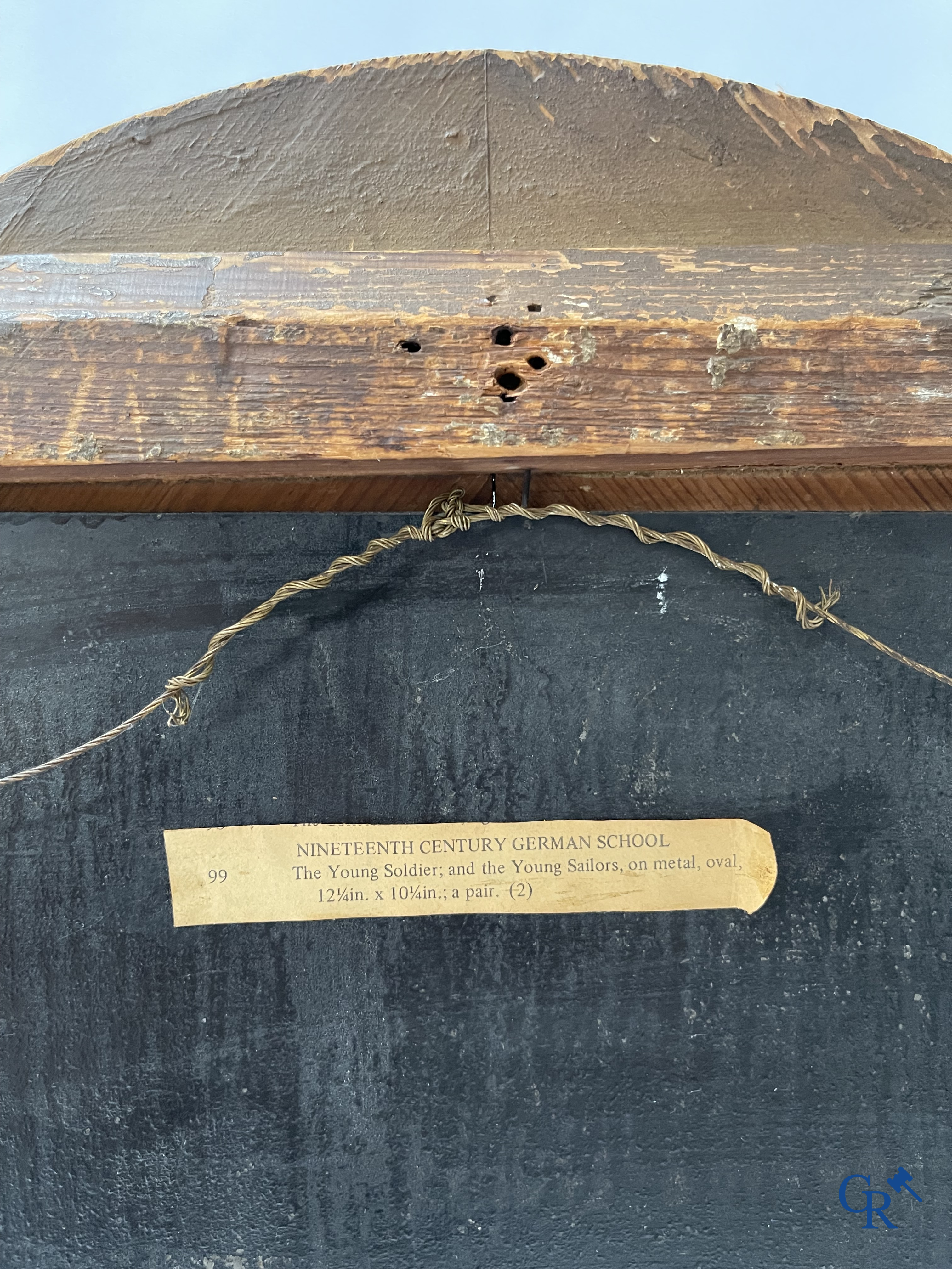Pendant, a pair of paintings, oil on metal. "The young soldier" and "The young sailors". 19th century.