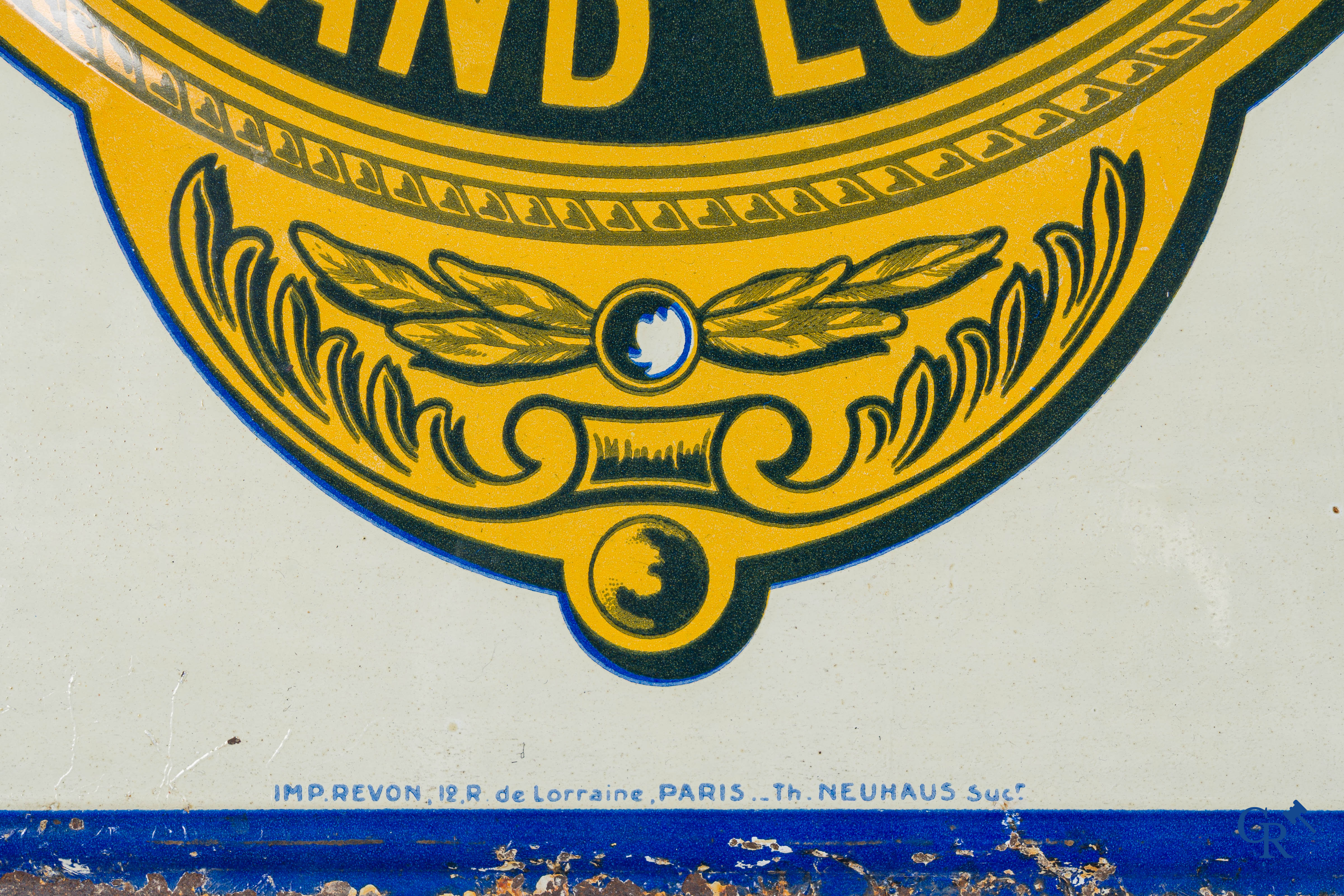 Cycles Promo, enseigne publicitaire double face pour les vélos de luxe Promo. Tôle peinte. Imp. Revon Paris.