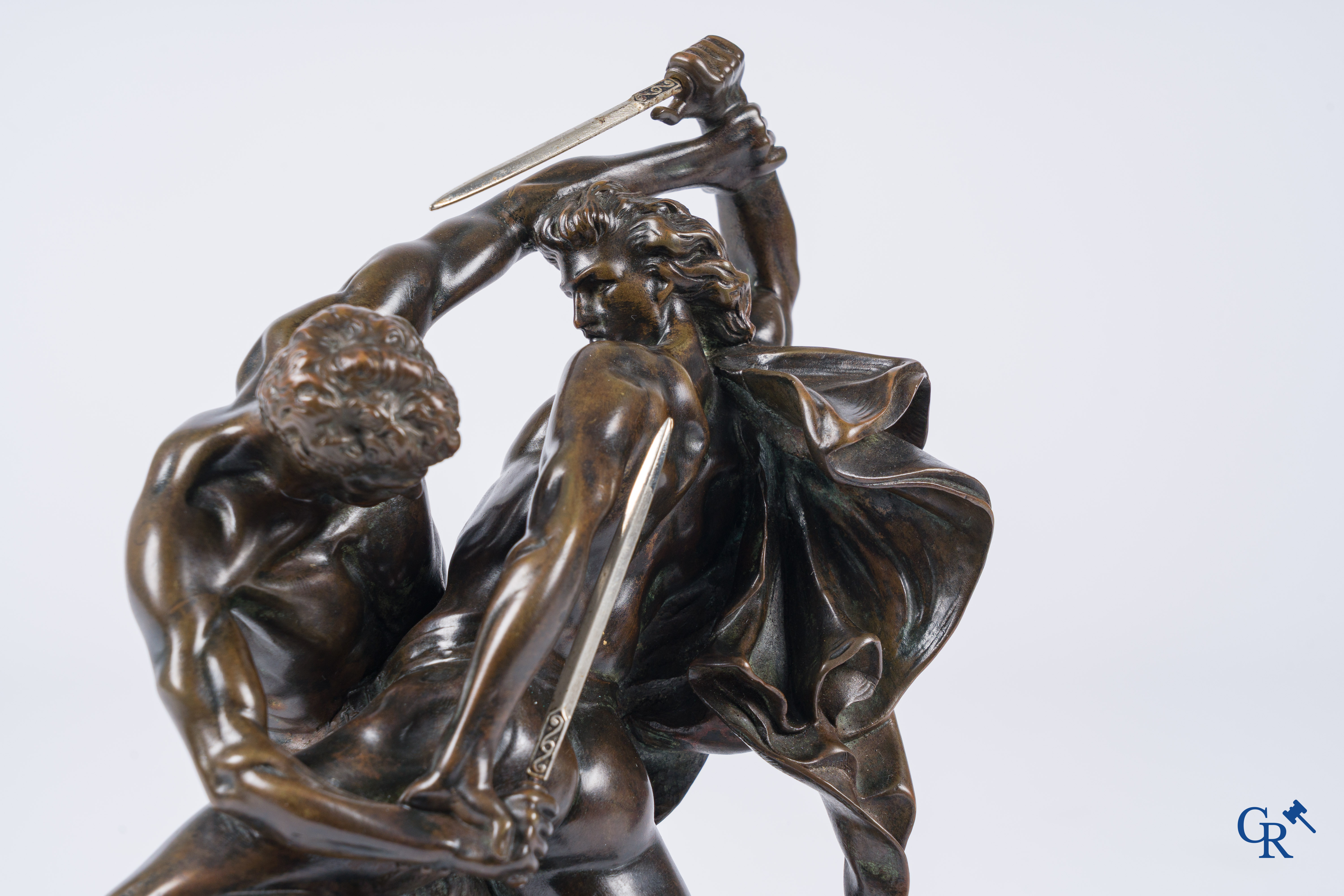 After Johann Peter Molin (1814-1873) "The Fight" Bronze with brown patina. 19th century.