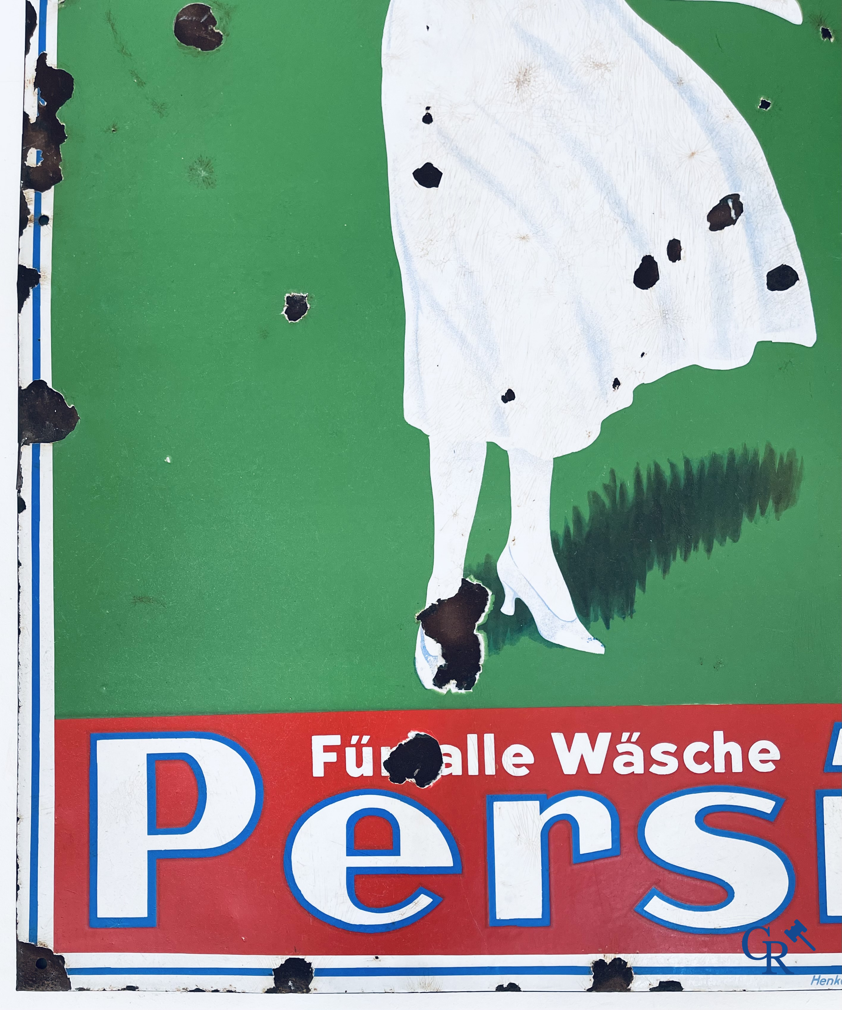 Persil, Groot emaille reclamebord met "De Weibe Dame" naar een ontwerp uit 1922 door Kurt Heiligenstaedt.