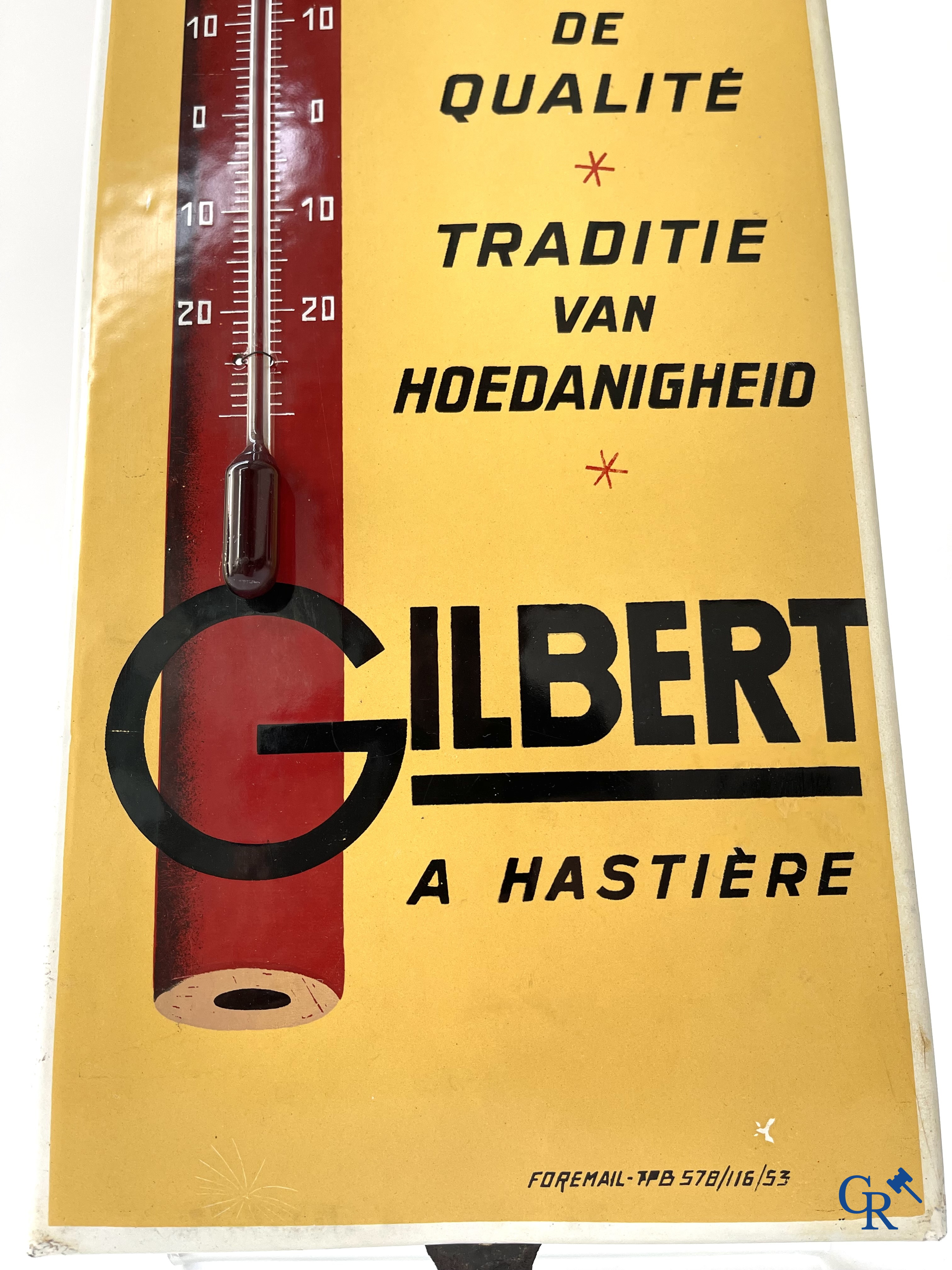 Enamel advertising sign, Publicity thermometer for pencil manufacturer Gilbert à Hastière (Namur) Foremail 1953.