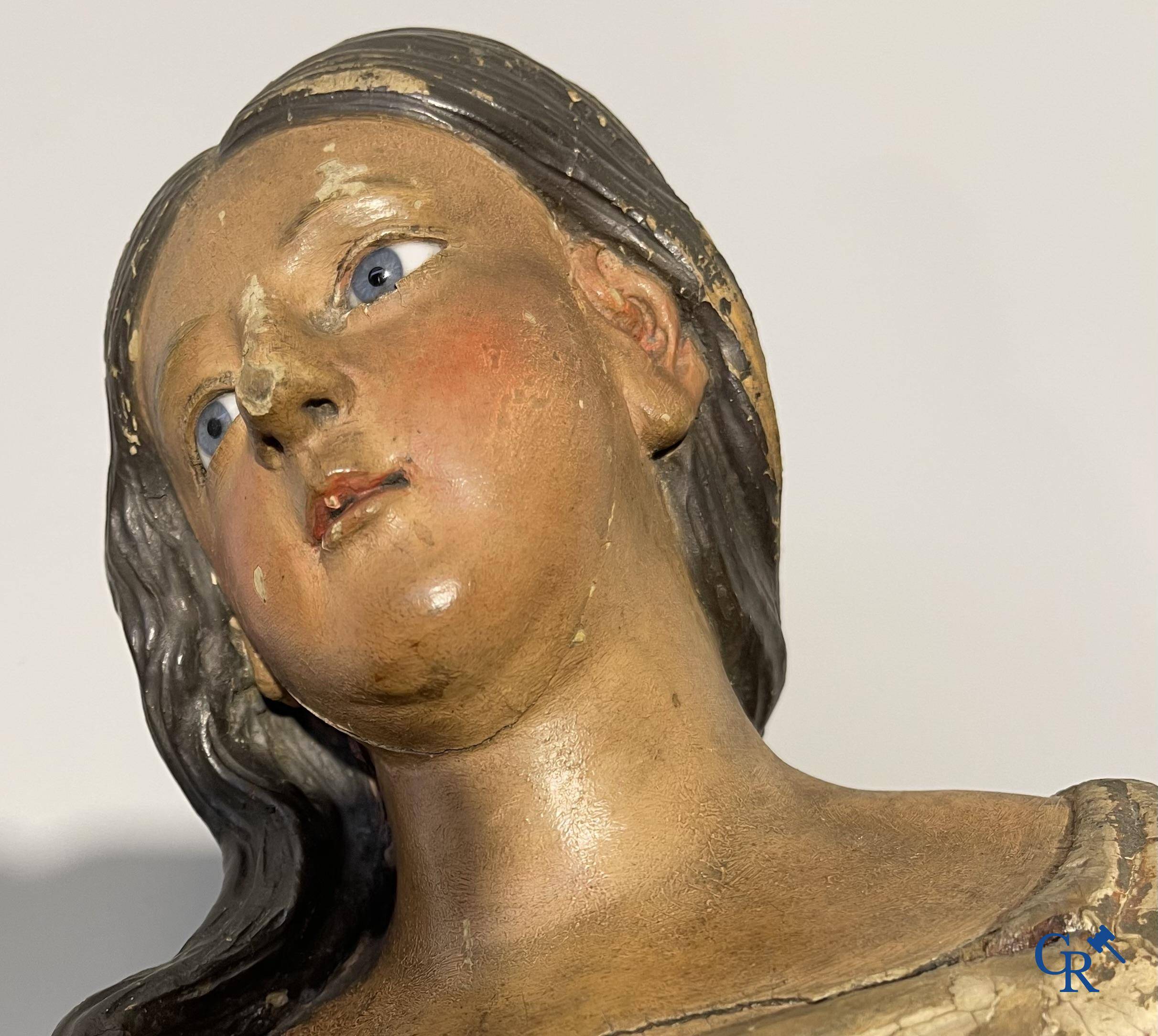Exceptionally polychrome wooden statue of Saint Catherine of Alexandria with glass eyes, 18th century.