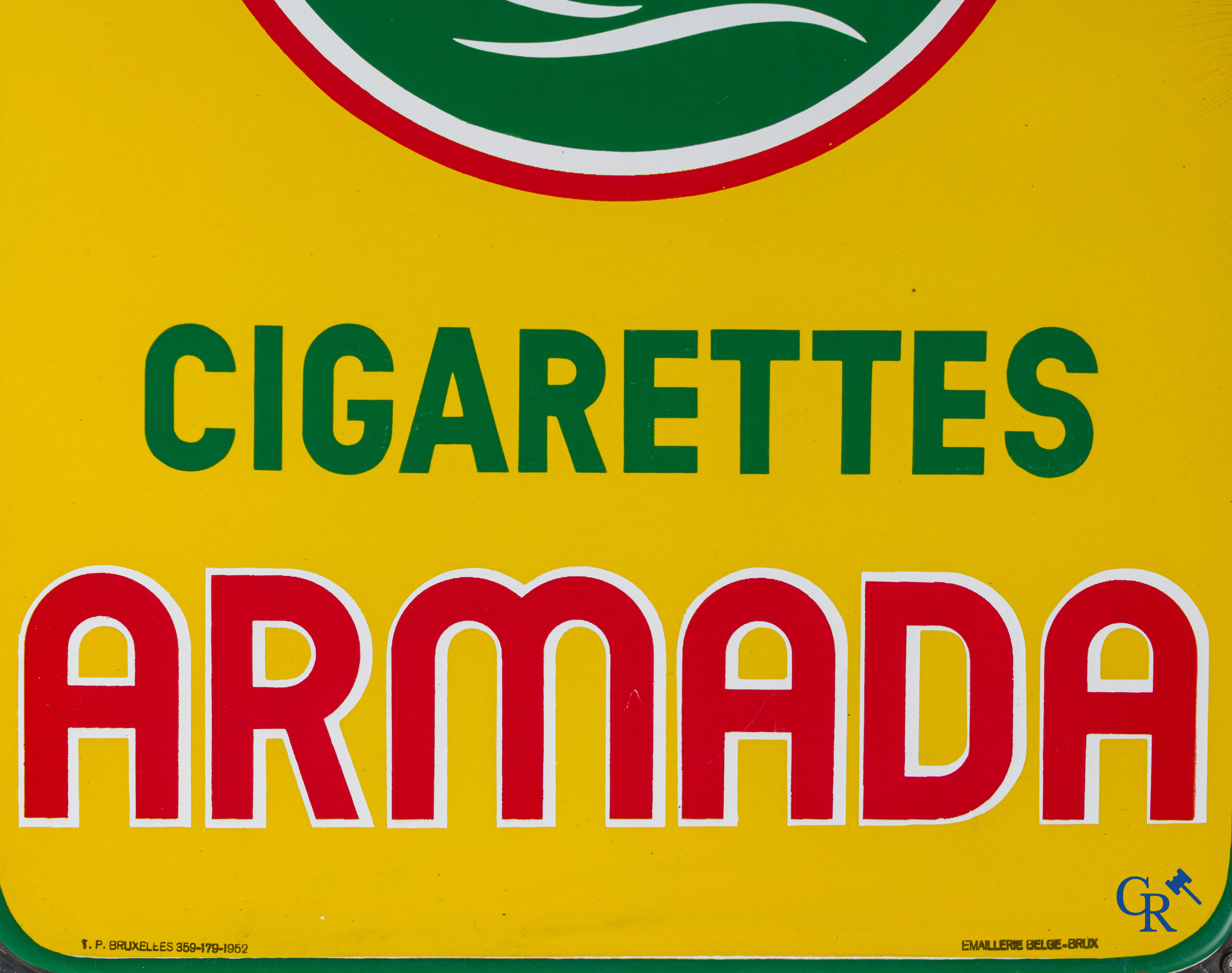 Cigarettes Armada, emaille reclamebord met een zeilschip. Emaillerie Belge Bruxelles 1952.