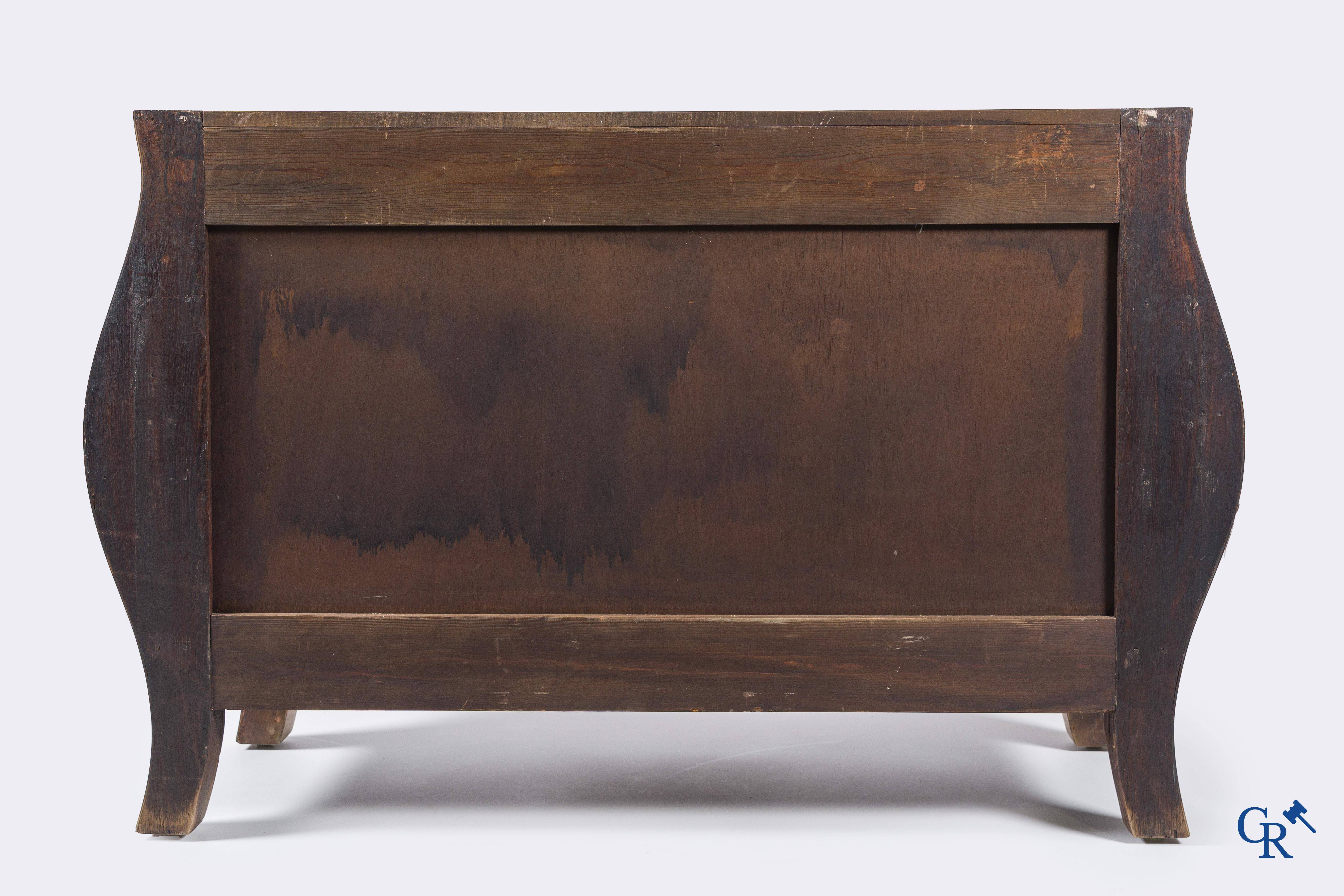 Chest of drawers with bronze fittings and a marble top, LXV style.