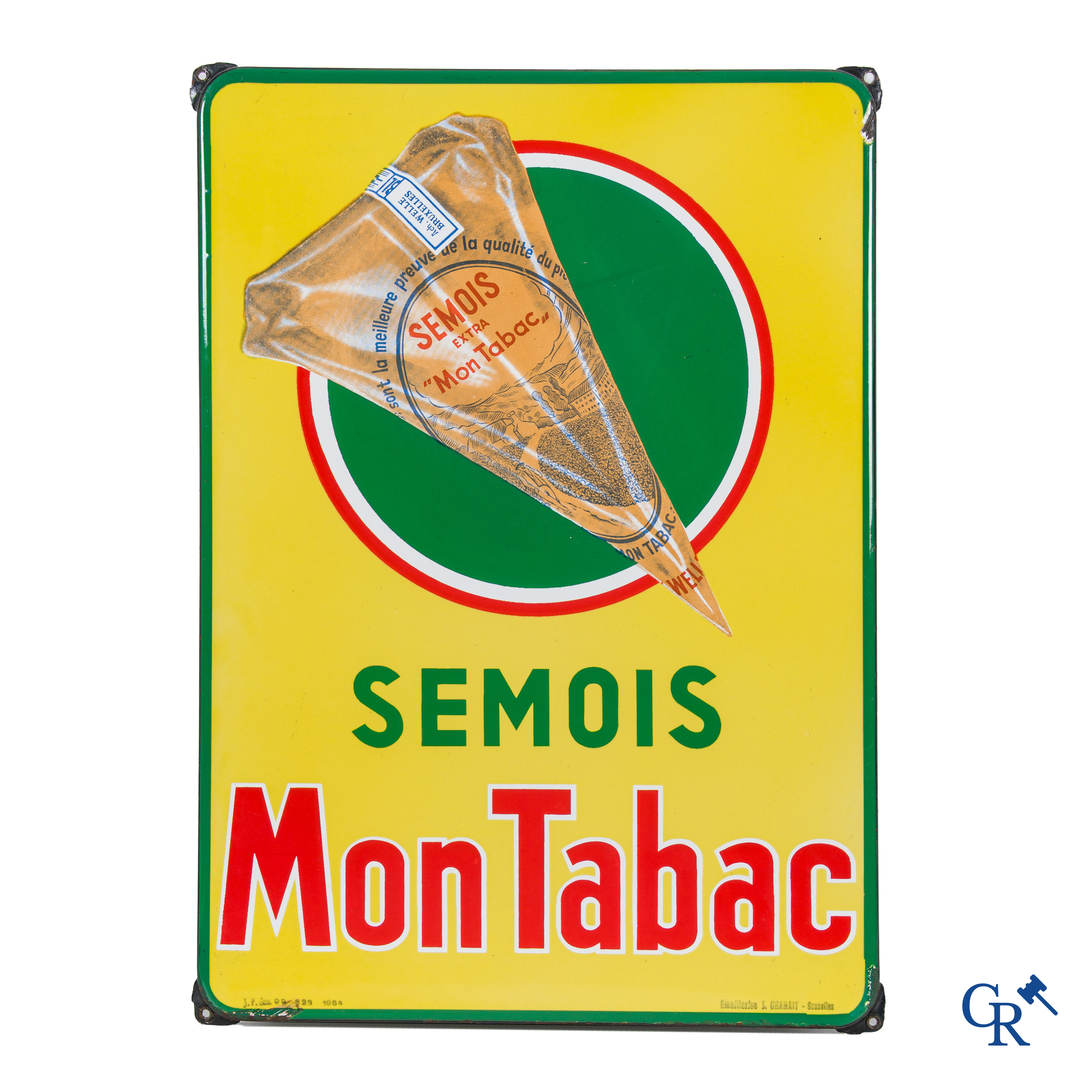 Semois Mon Tabac, Tabak Welta. A pair of enamel advertising signs for Achille Welle tobacco products. 1954.