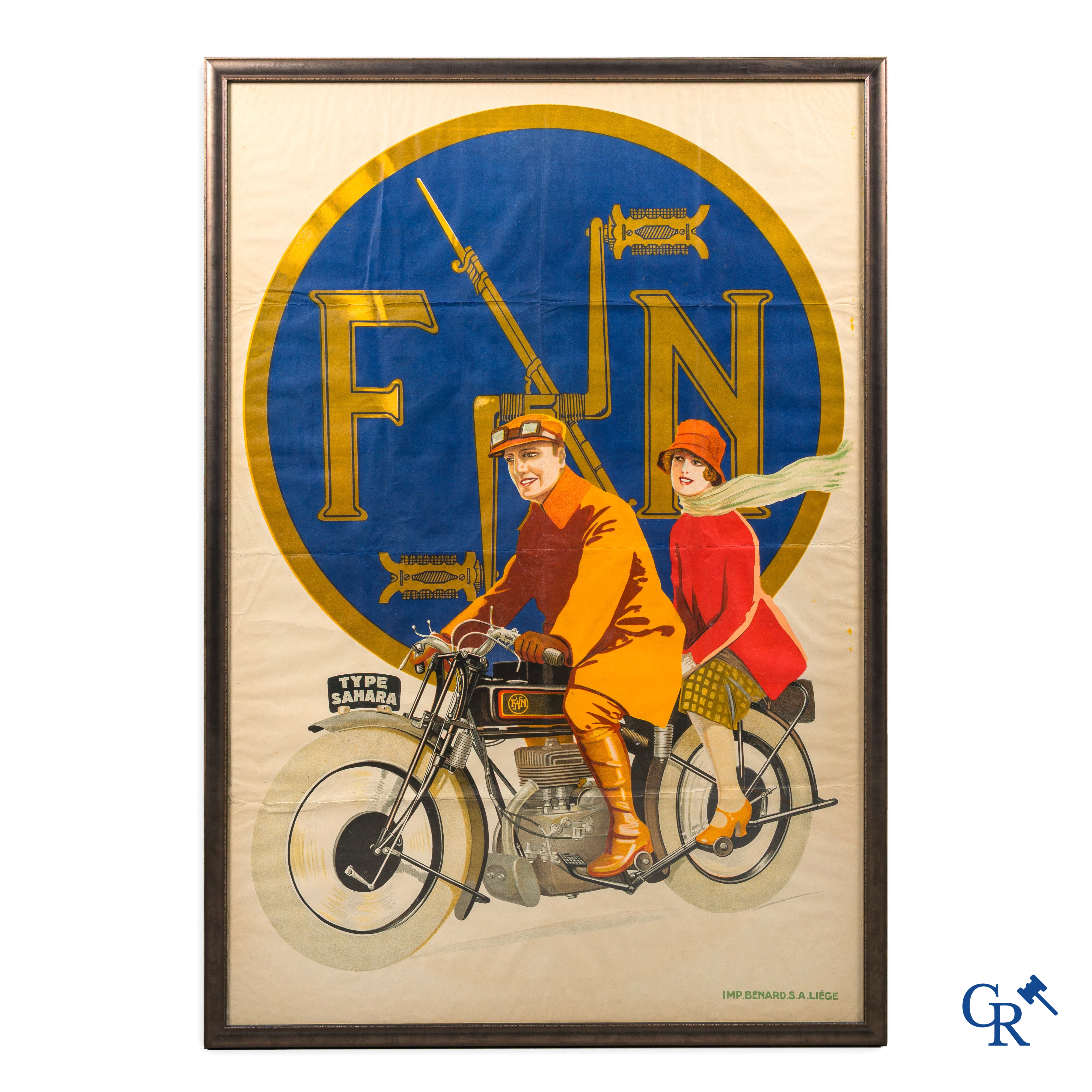 FN Motorcycle factory Herstal, Rare and original publicity poster for the FN motorcycle type Sahara. Around 1930.
