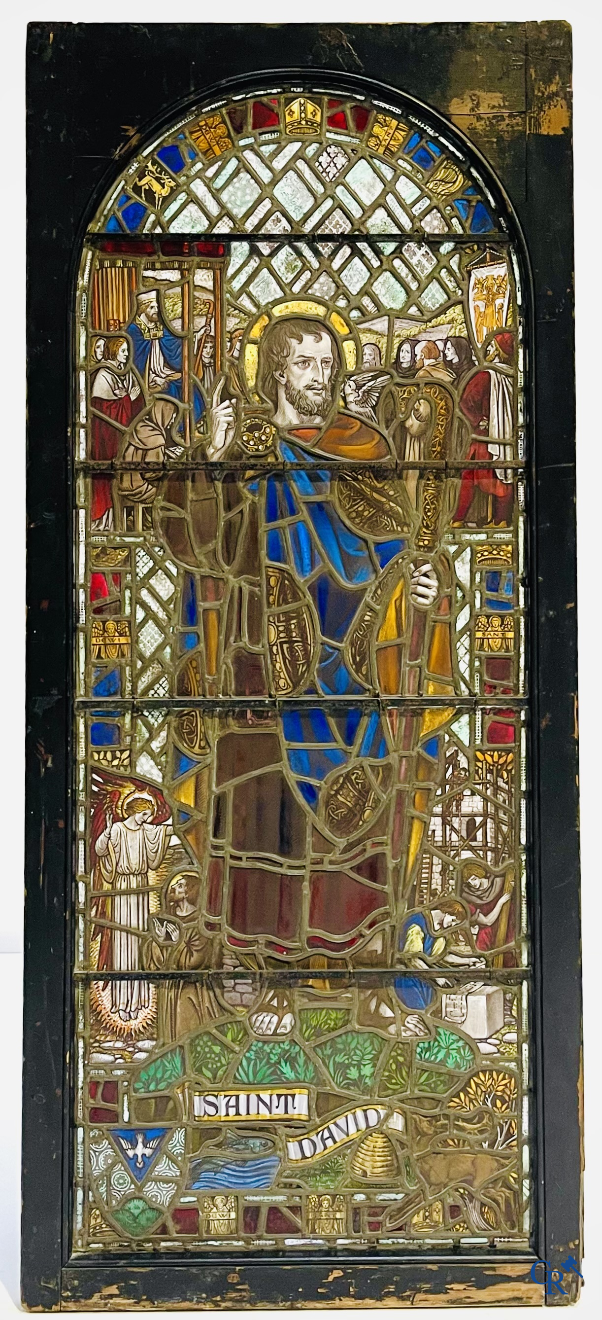Religious objects, an exceptional stained glass with an image of Saint David. 19th century.