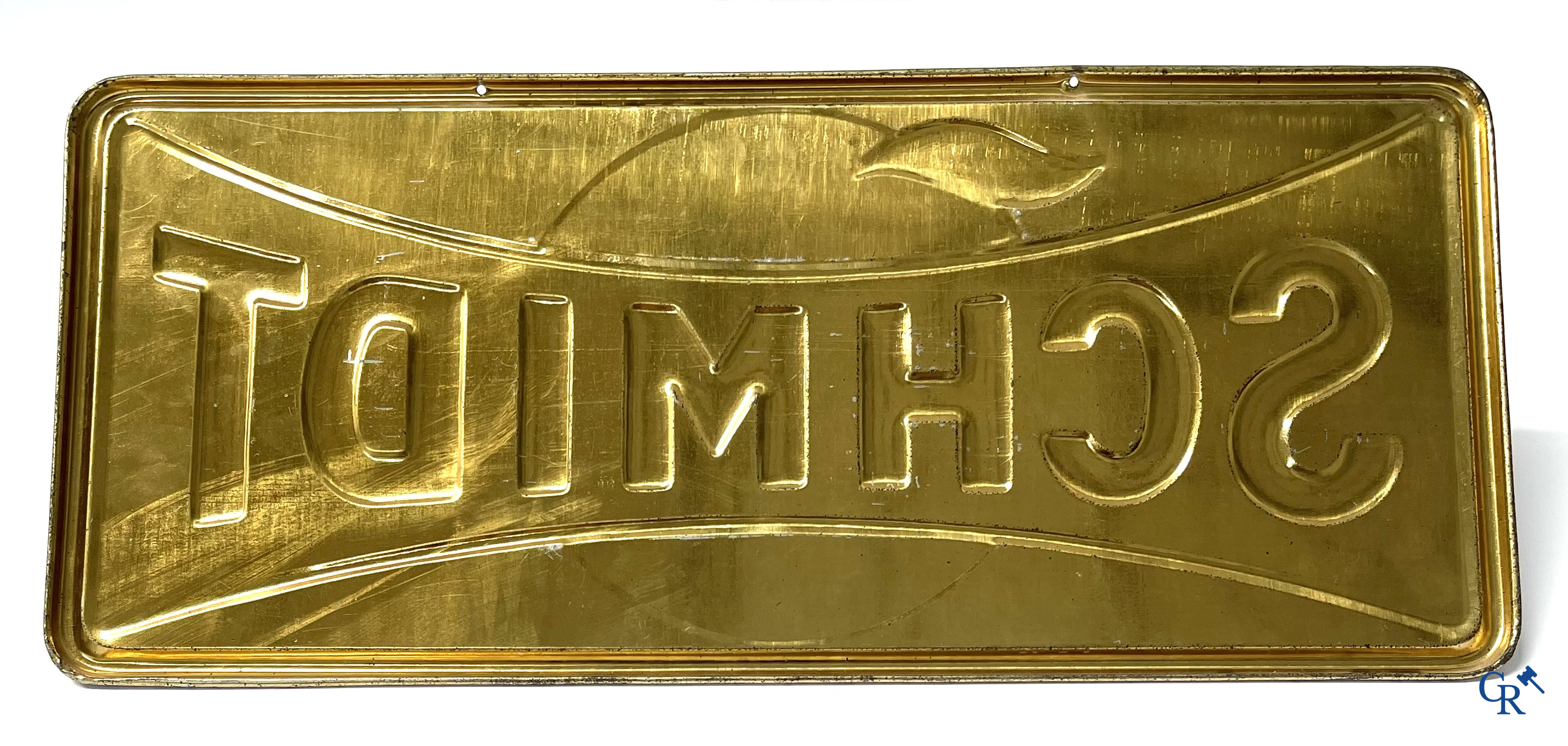 Schmidt, wijnhoudende aperitief. "For your health" Publicity sign in painted metal. Jofico, Bruxelles 1935.