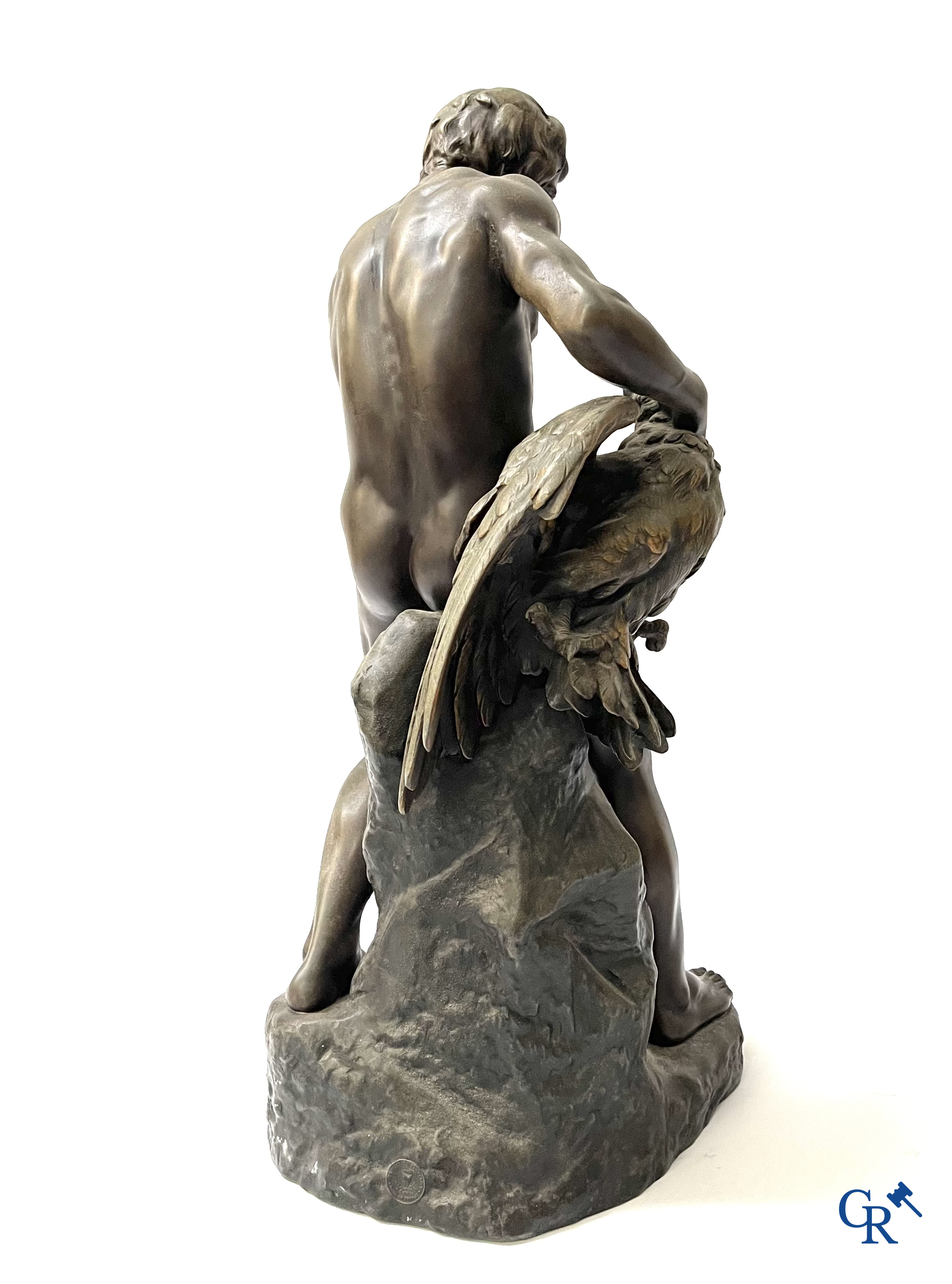 A lot of 3 sculptures in spelter. Anatole Guillot, Emile Bruchon, Rousseau. Circa 1900.