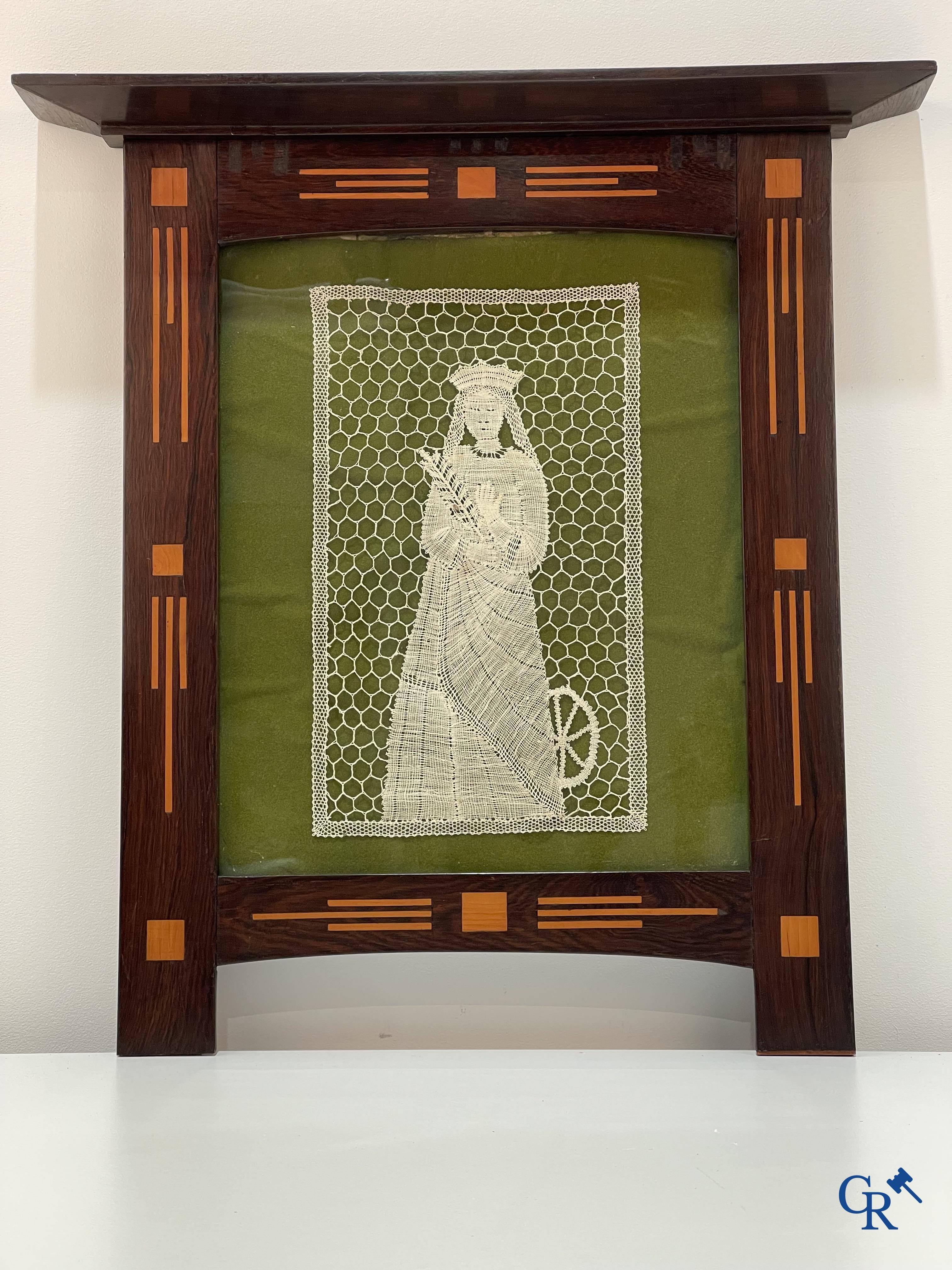 Arts and Crafts circa 1890, most probably Gustave Serrurier-Bovy. Frame in rosewood and sycamore inlay.