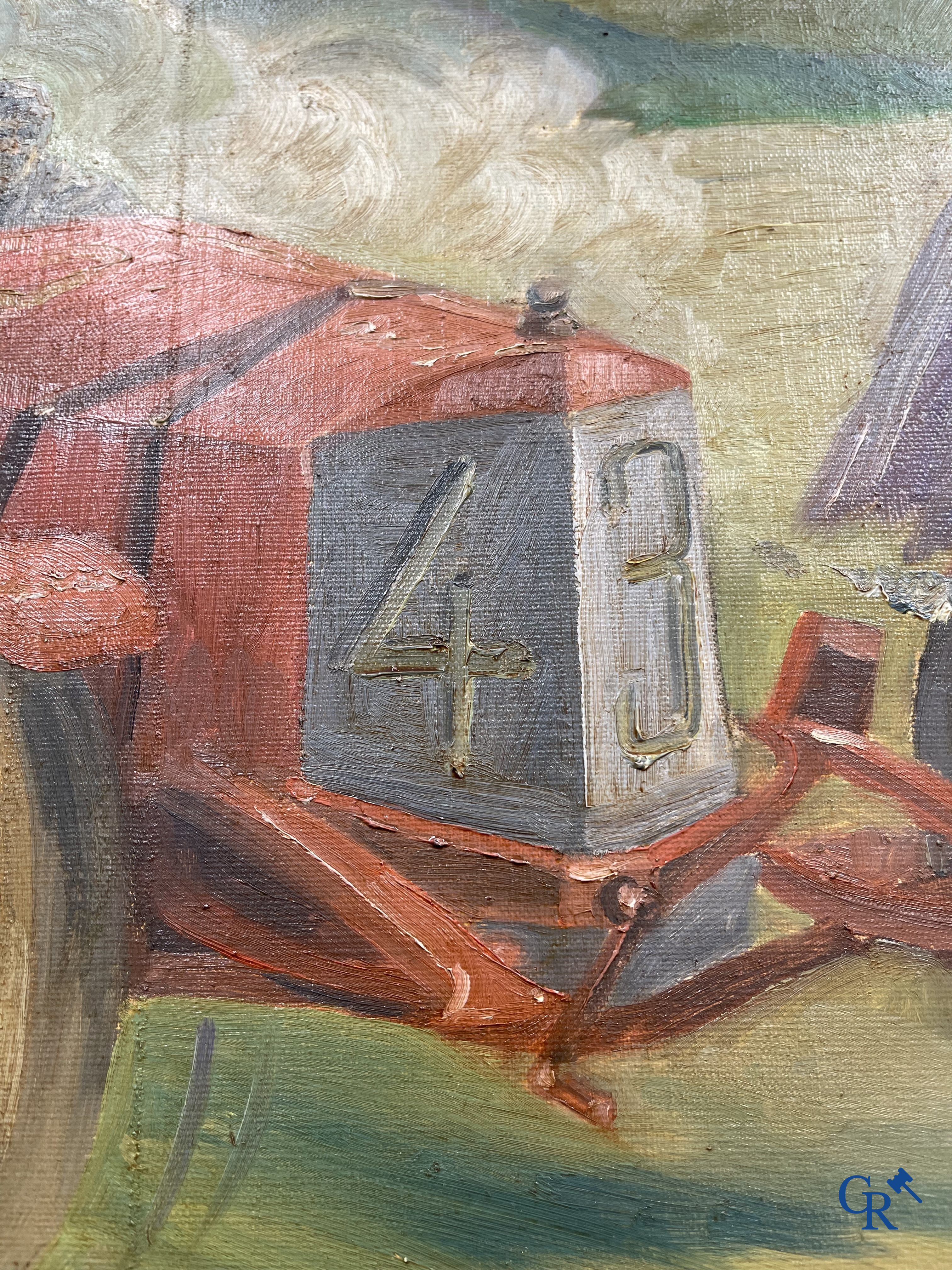 H. Mulher, "Course Automobile". Painting, oil on canvas with a 1920's racing car numbered 43.