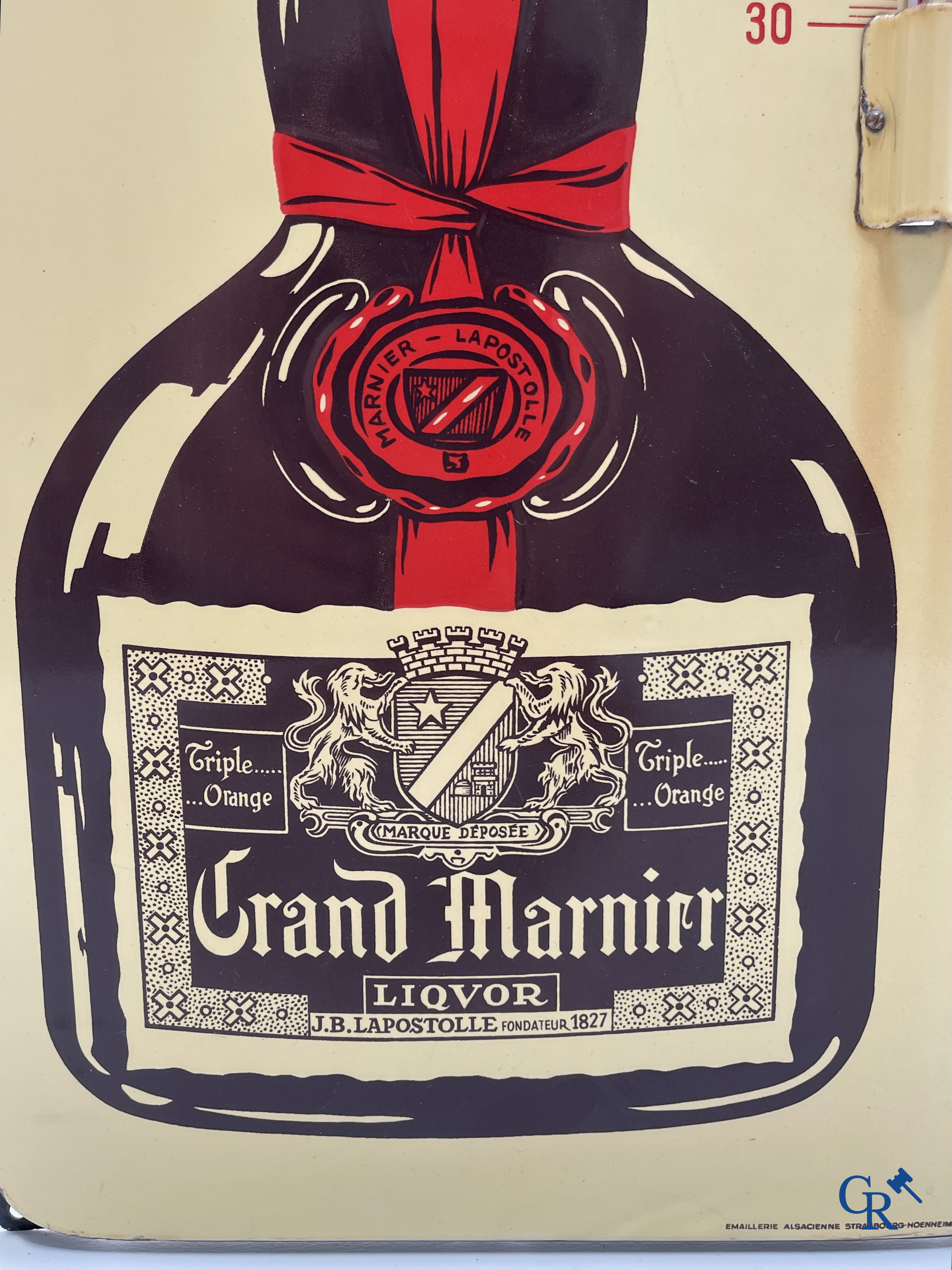 Grand Marnier, Large enamel publicity thermometer for the Grand Marnier liqueur. Enamel Alsacienne Strasbourg.