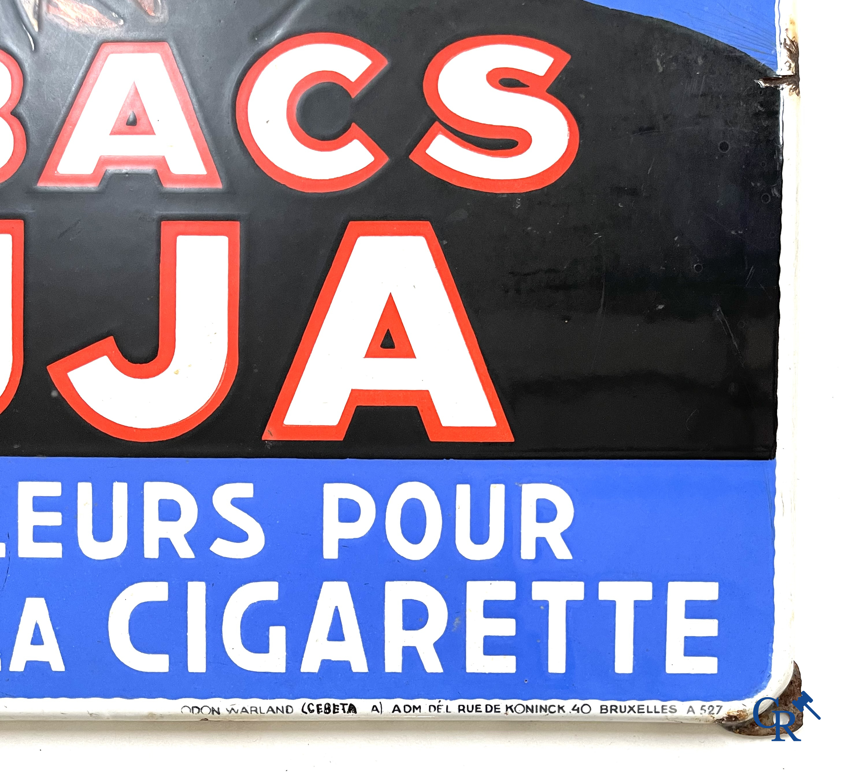 Tabacs Ajja, Enamel advertising sign for tobacco products Ajja. Odon Warland. T.P. Bruxelles 1935.