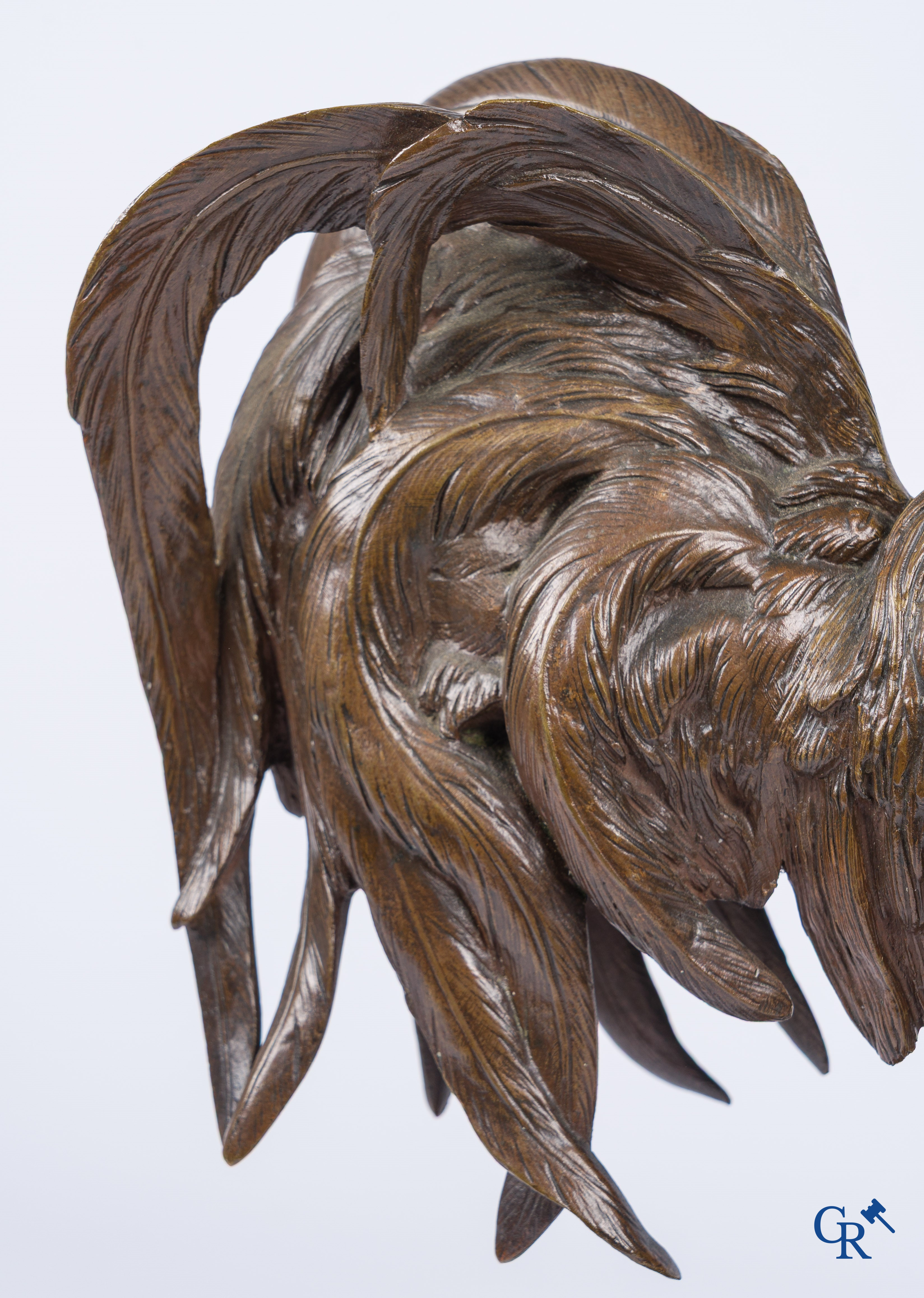 A Barye. Bronze rooster with brown patina. Signed. 19th century.