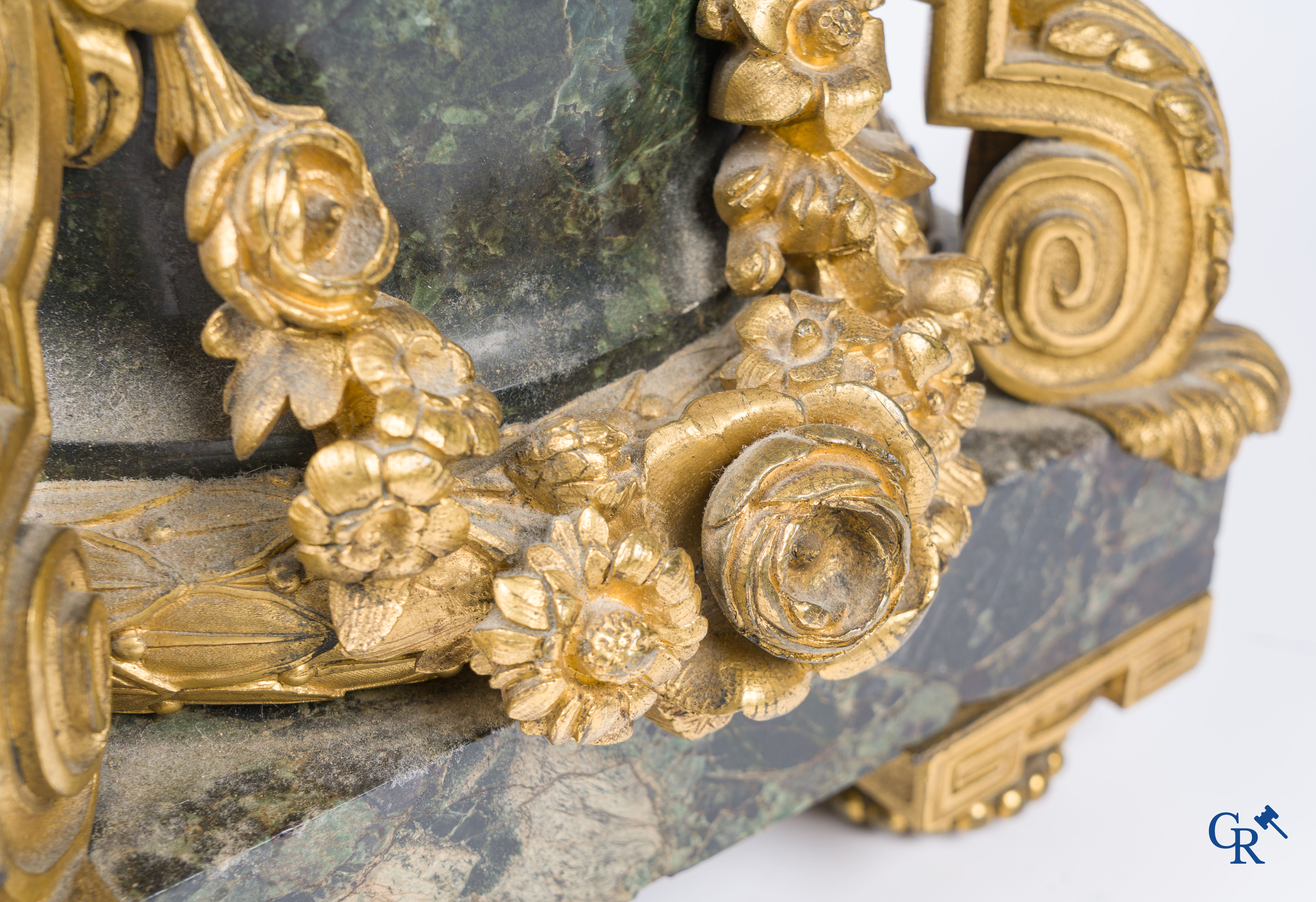 Victor Paillard. Pendule à Cercles Tournantes. Pendulum in green marble and gilded bronze. Circa 1860.