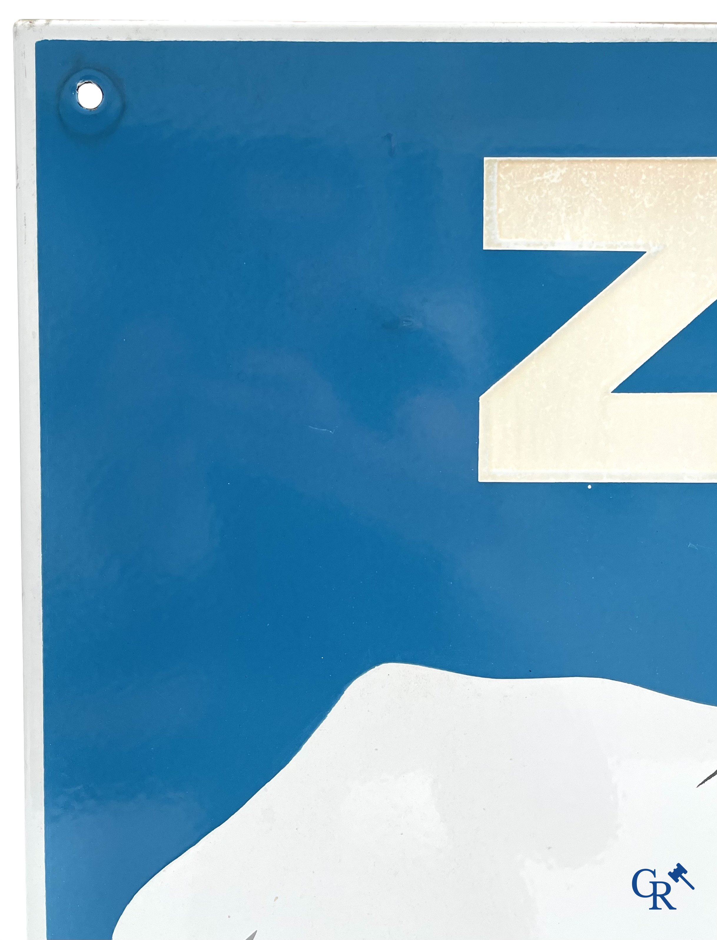 Zoo Antwerpen, Enamel advertising sign with a rhino for the Antwerp Zoo. Emaillerie Crahait, Gosselies, 1968.