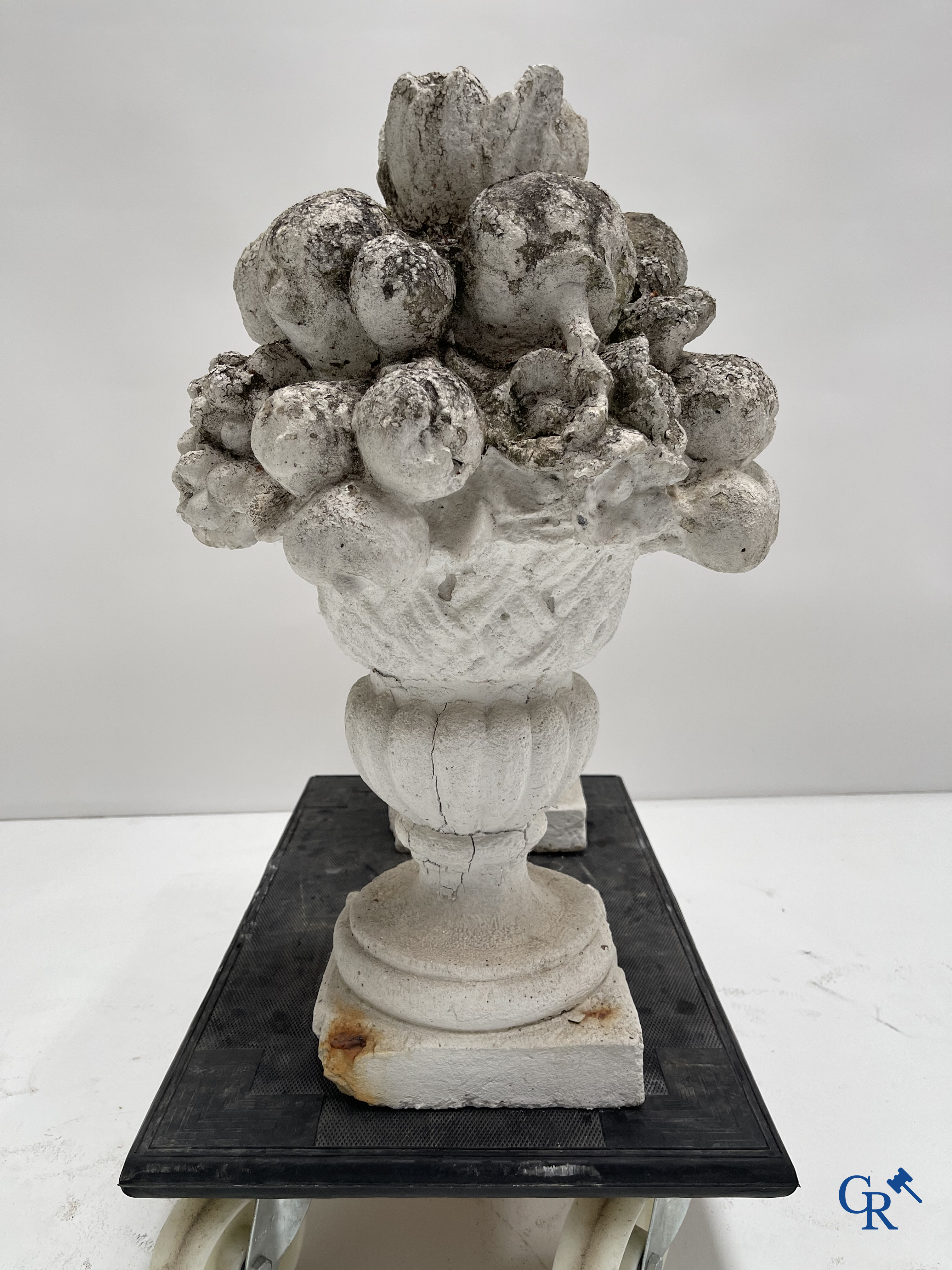 Garden decoration, a pair of stone garden ornaments.