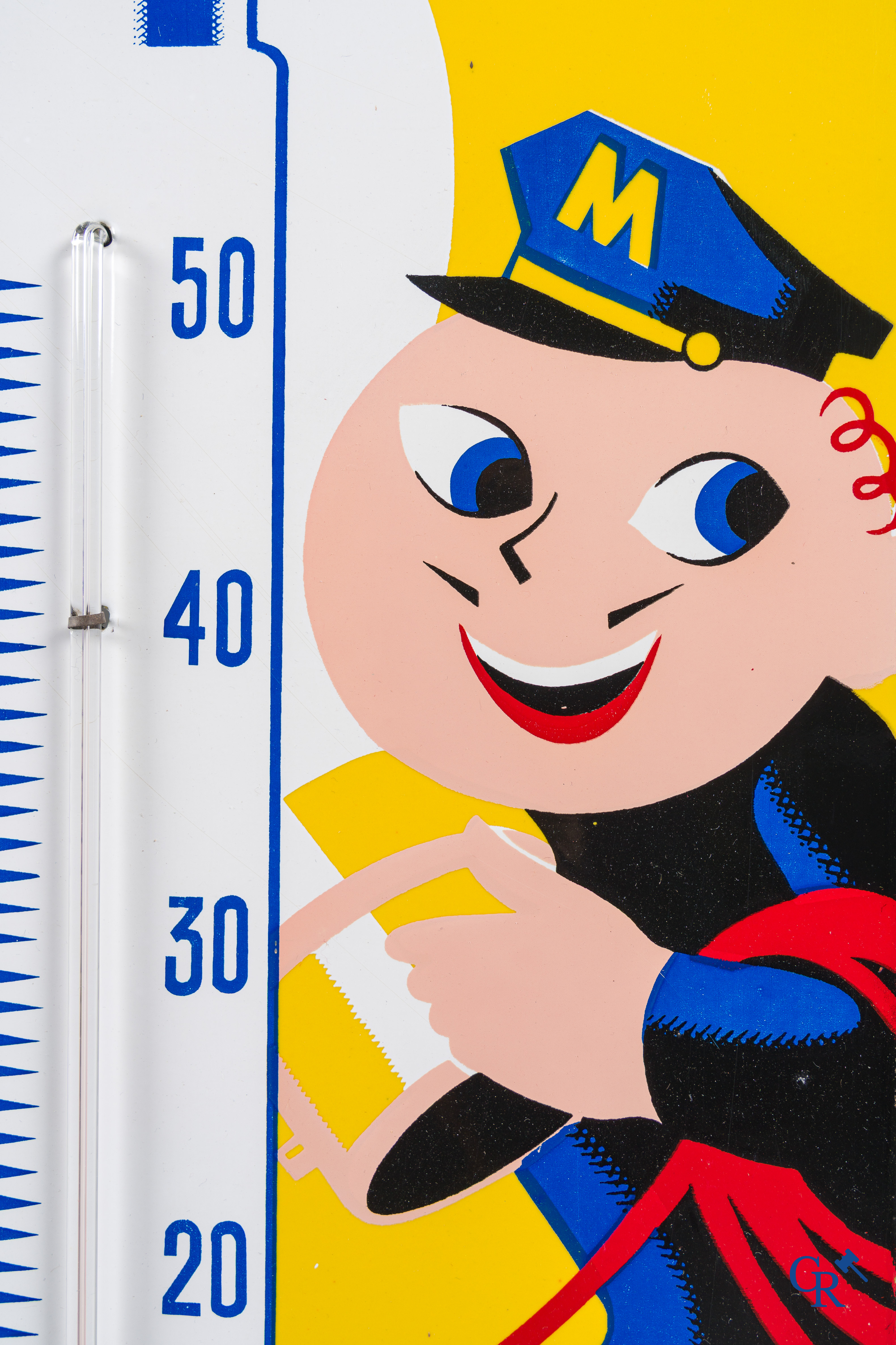 Mazda, emaille publiciteits thermometer voor verlichting- en radiolampen Mazda. 50-60'er jaren.