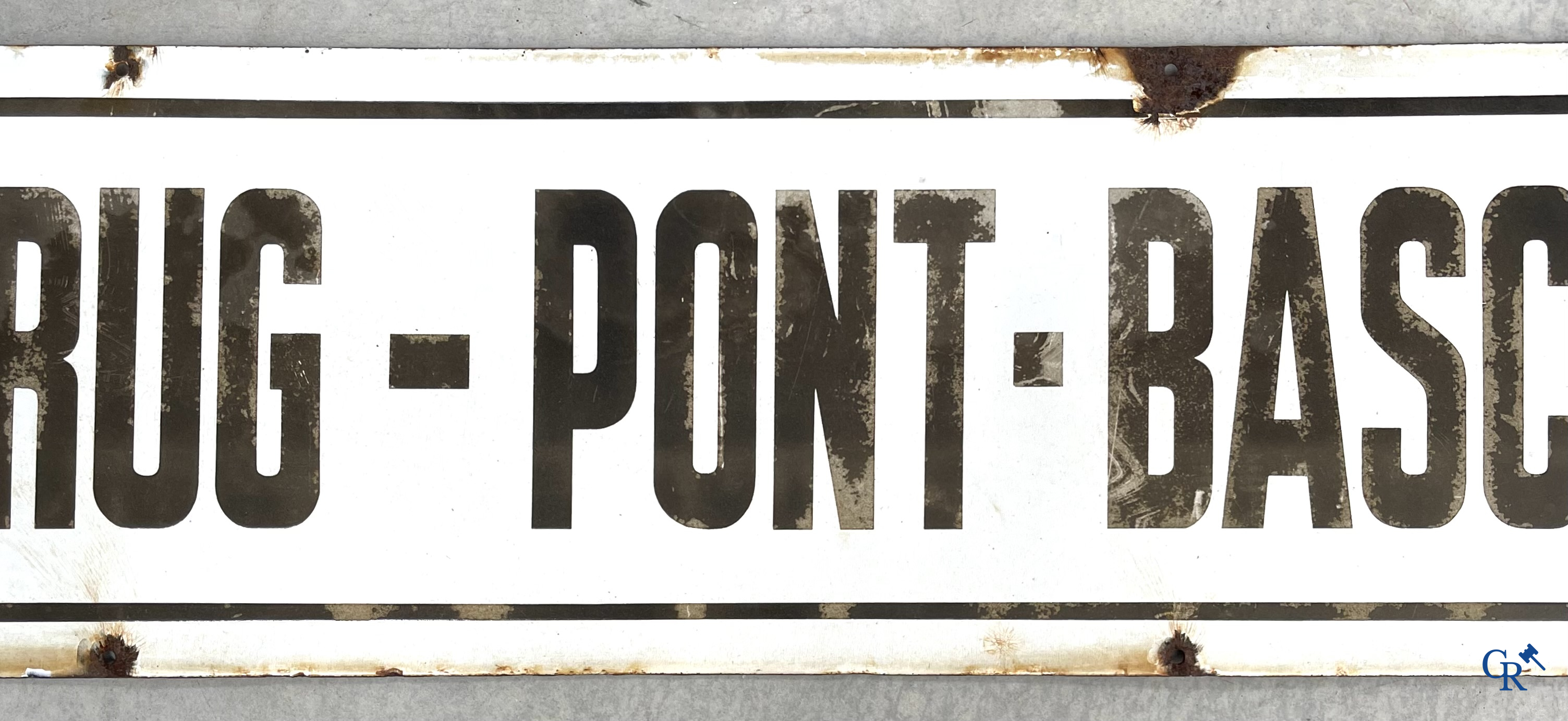 Emaille bord voor het aangeven van een weegbrug.