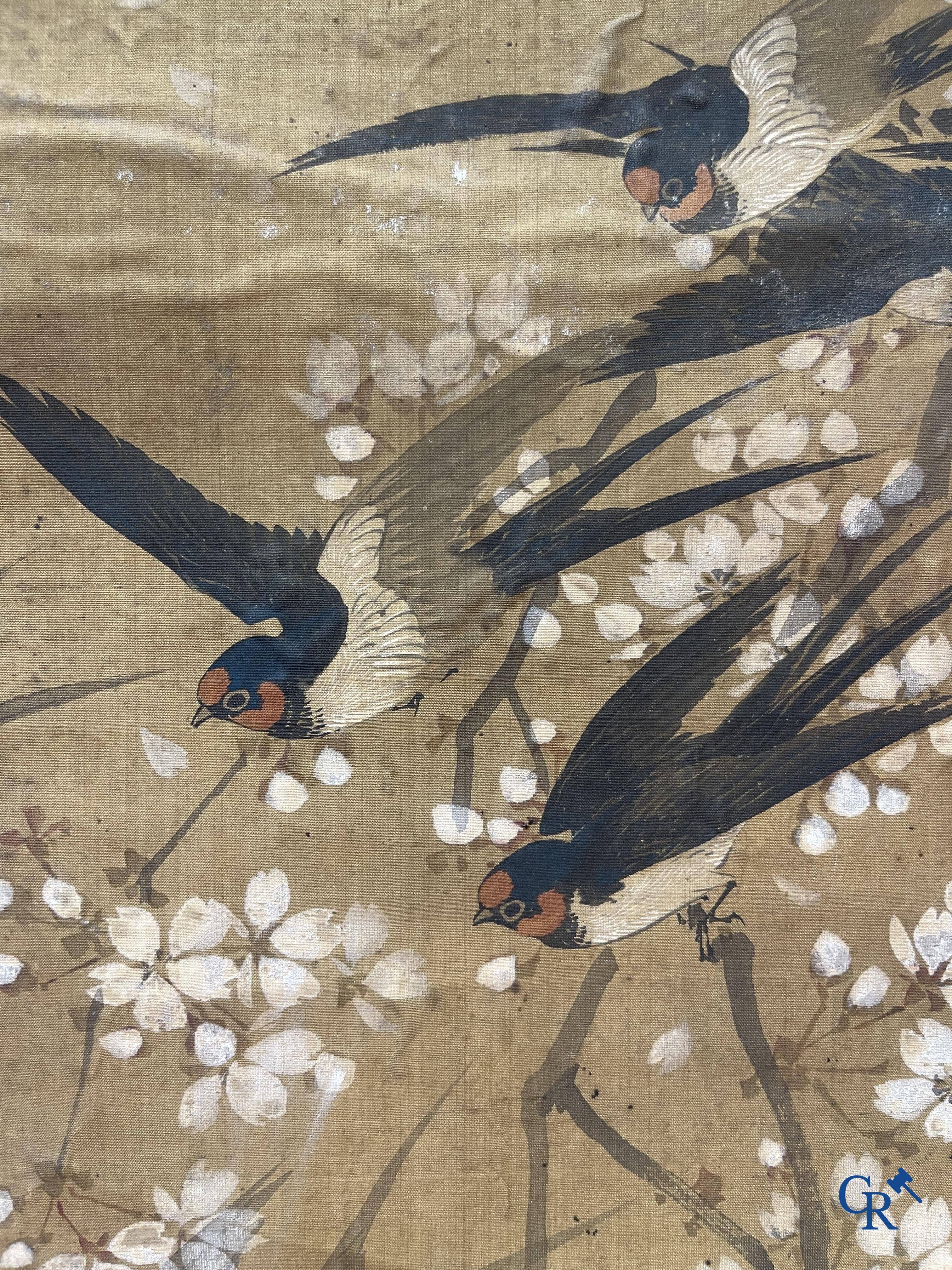 Asian Art, a large Japanese scroll. Signed. 18th century.