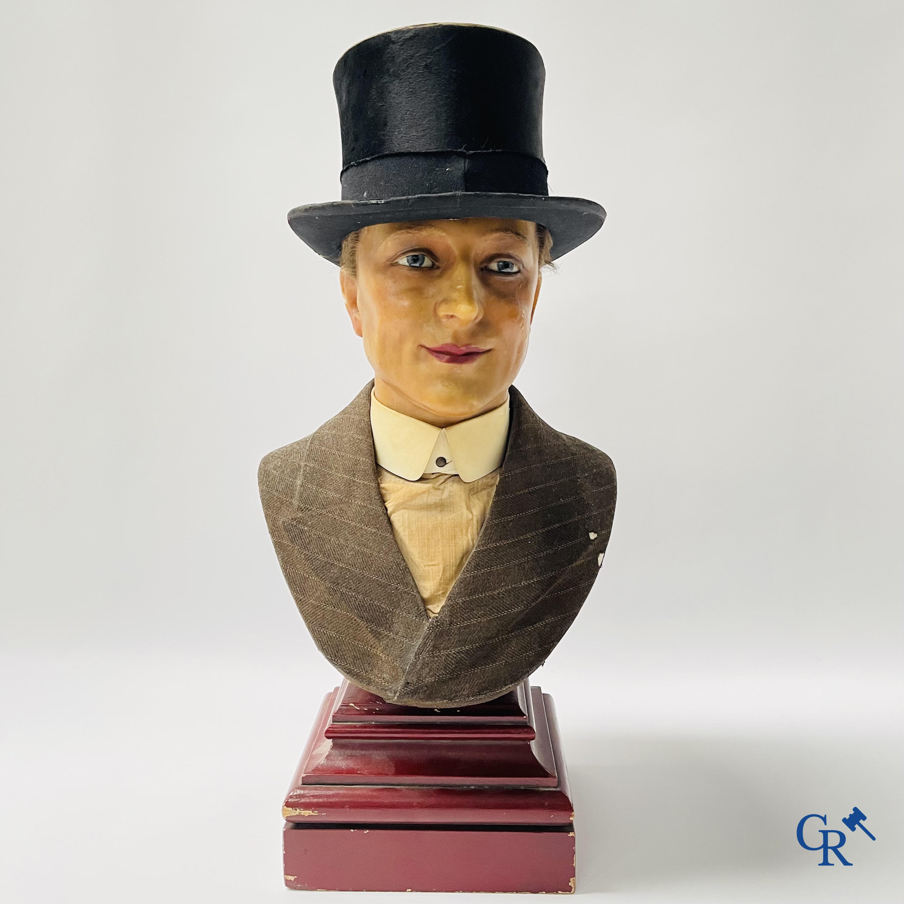 Un buste d'homme en cire pour un magasin de chapeaux. Signé Cires Belges, Frans Pierez(?) Bruxelles, vers 1920.