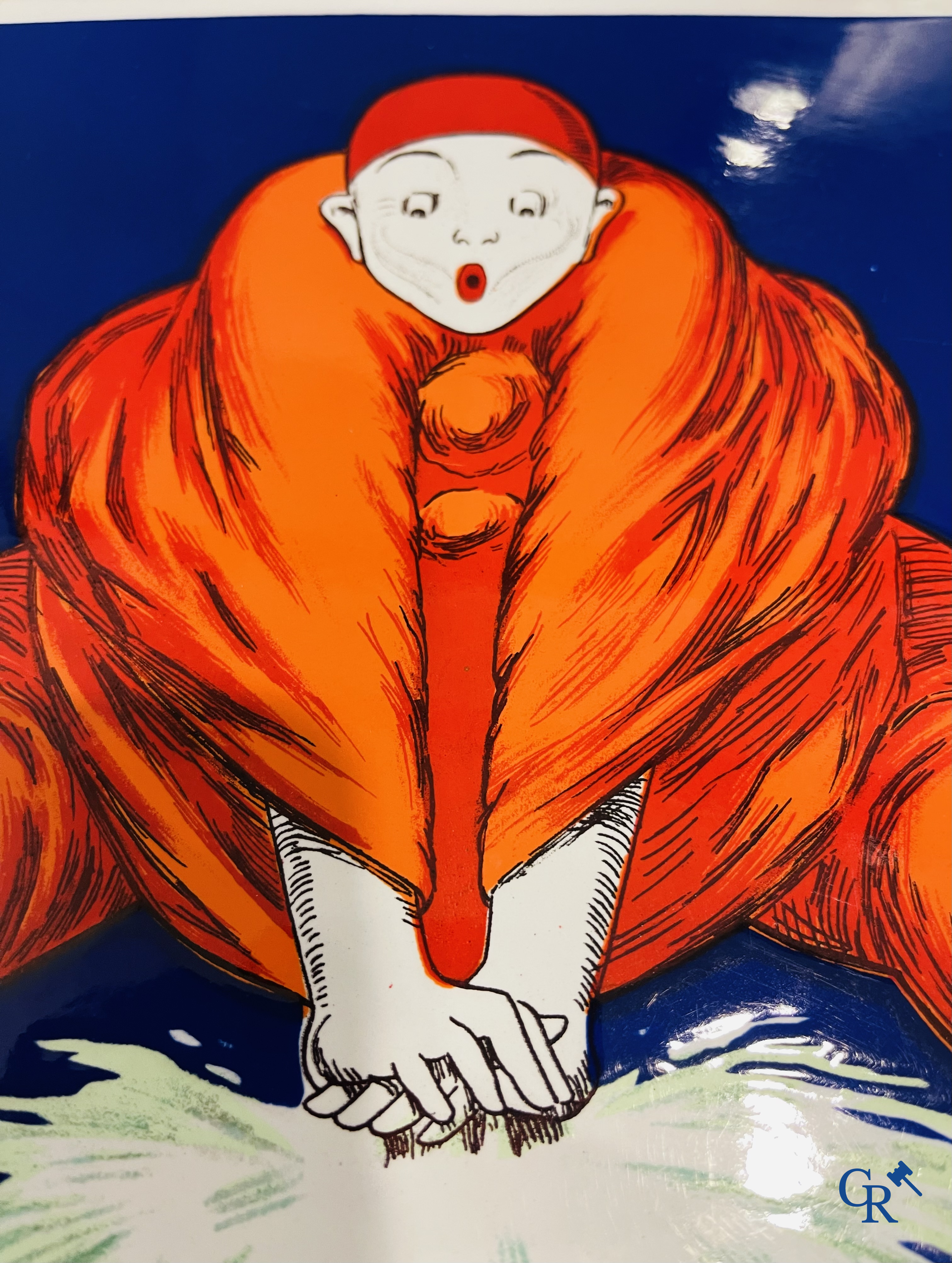 Spa, enamel advertising sign with Pierrot designed by Jean d 'Ylen. Emaillerie Belge Bruxelles 1956.