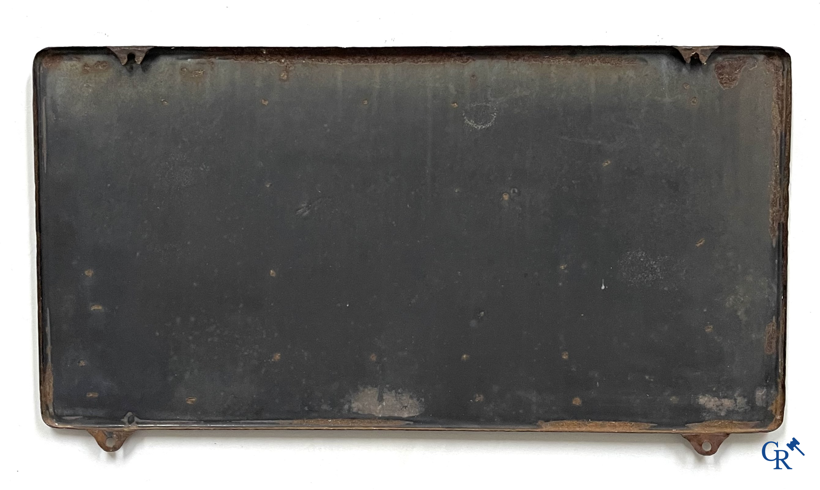 Mobiloil, Enamel advertising sign with grey border and the Mobiloil Pegasus. Emaillerie Belge, T.P. Bruxelles 1953.