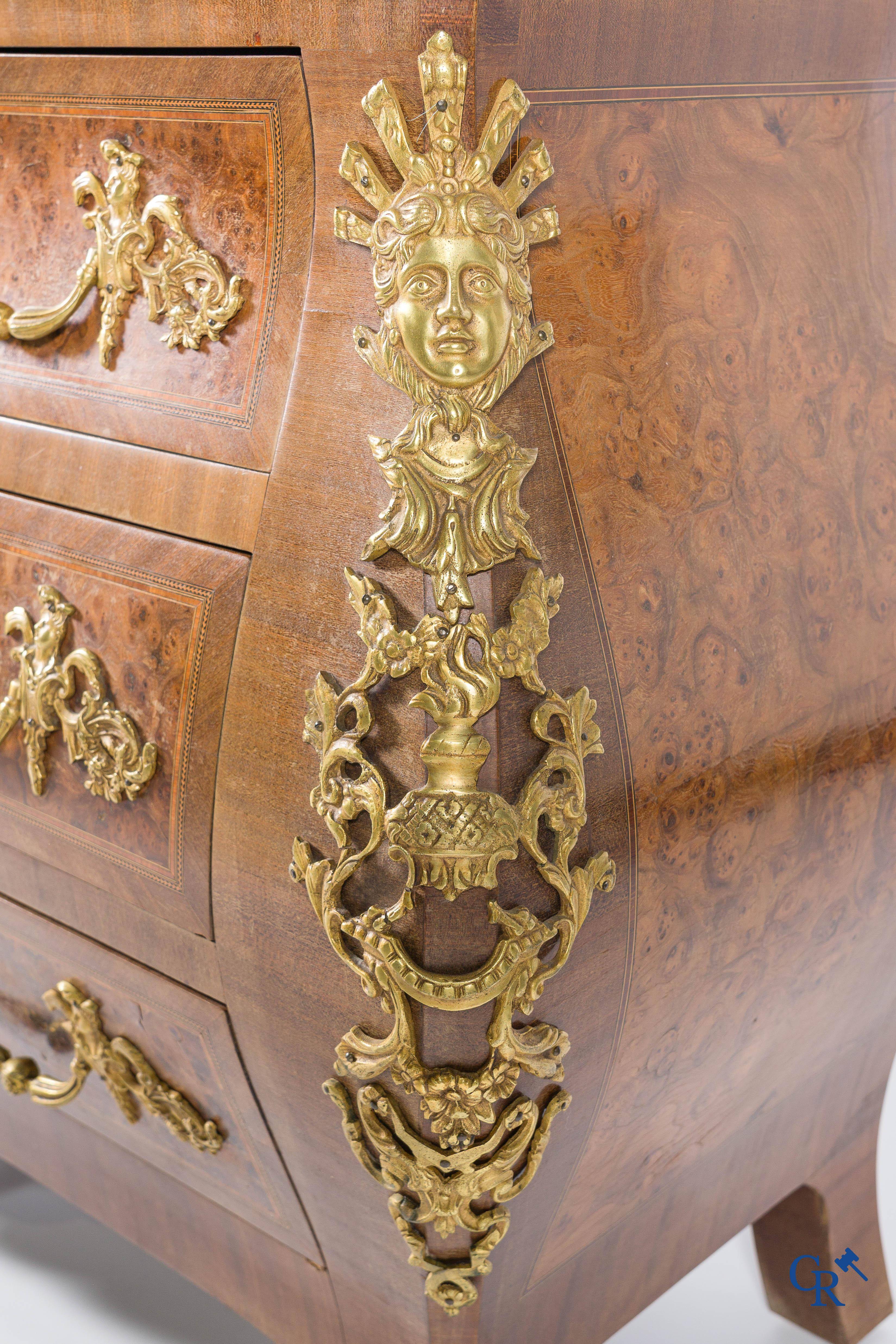 Chest of drawers with bronze fittings and a marble top, LXV style.