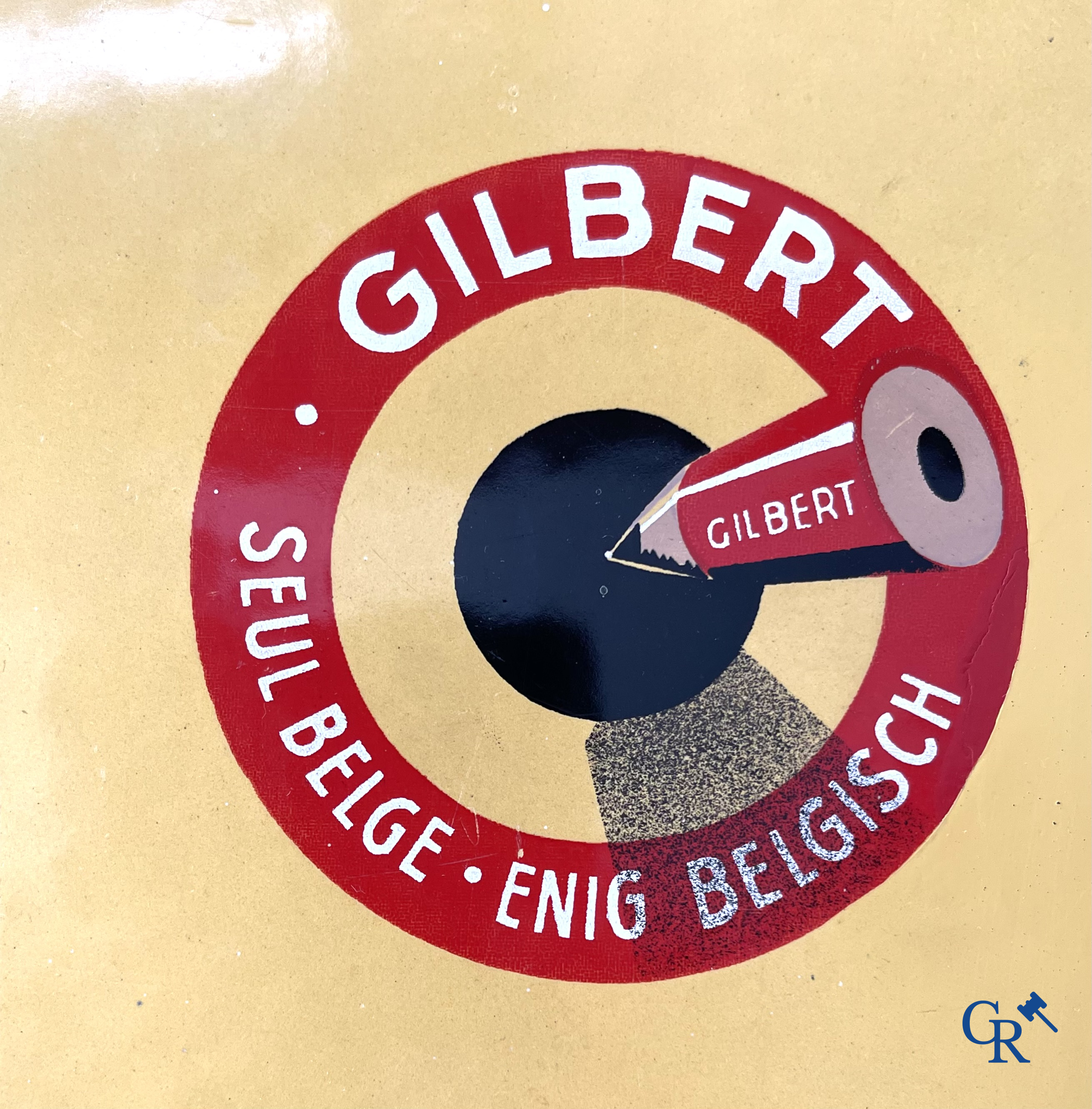 Enamel advertising sign, Publicity thermometer for pencil manufacturer Gilbert à Hastière (Namur) Foremail 1953.