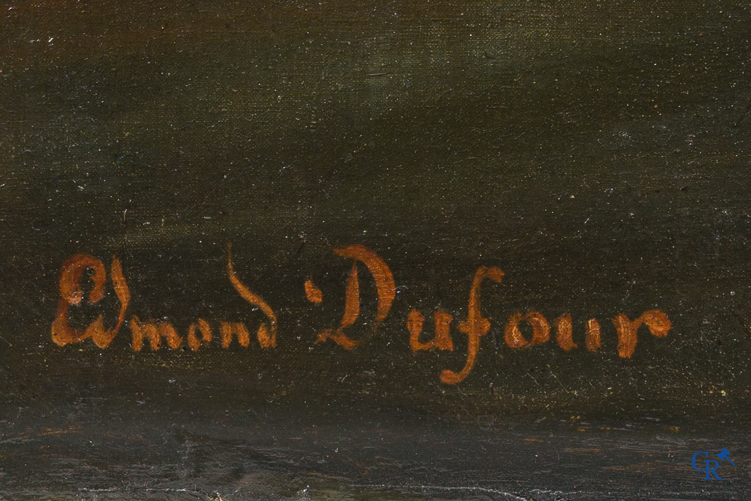 Edmond Dufour. Painter from Péronne, France. The beggars. Painting, oil on canvas in imposing gilded frame.