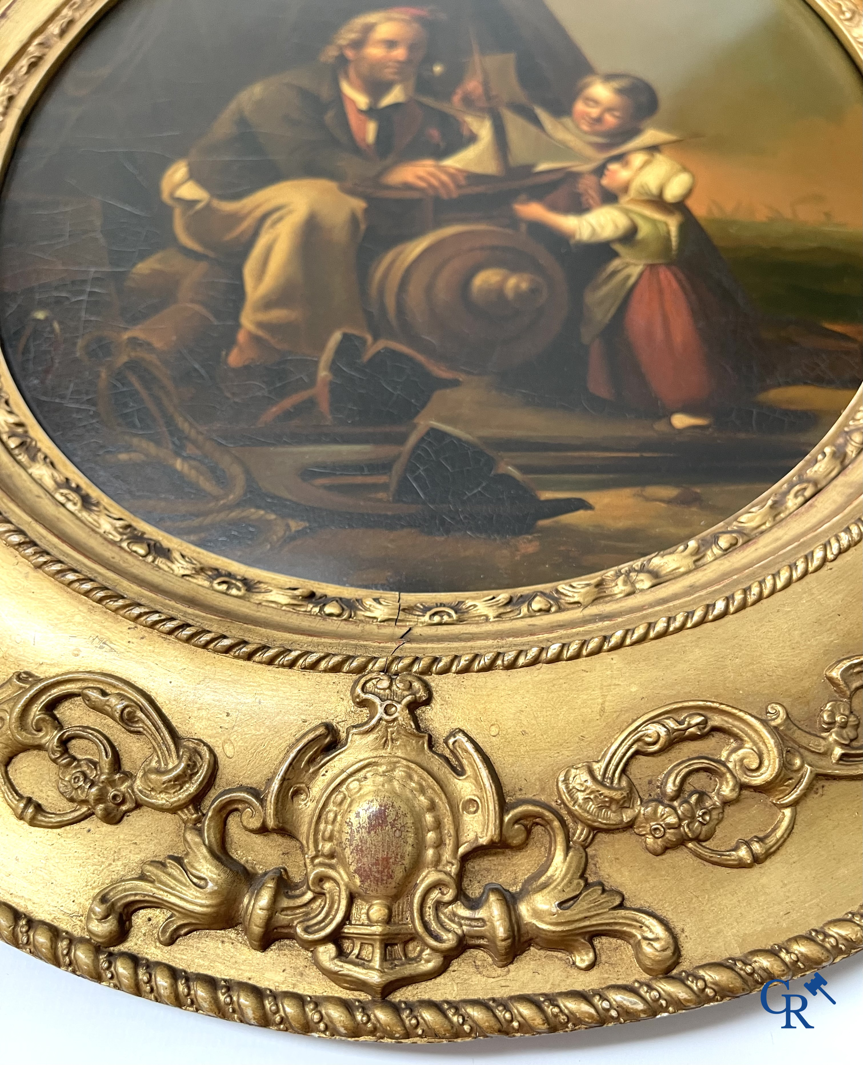Pendant, a pair of paintings, oil on metal. "The young soldier" and "The young sailors". 19th century.