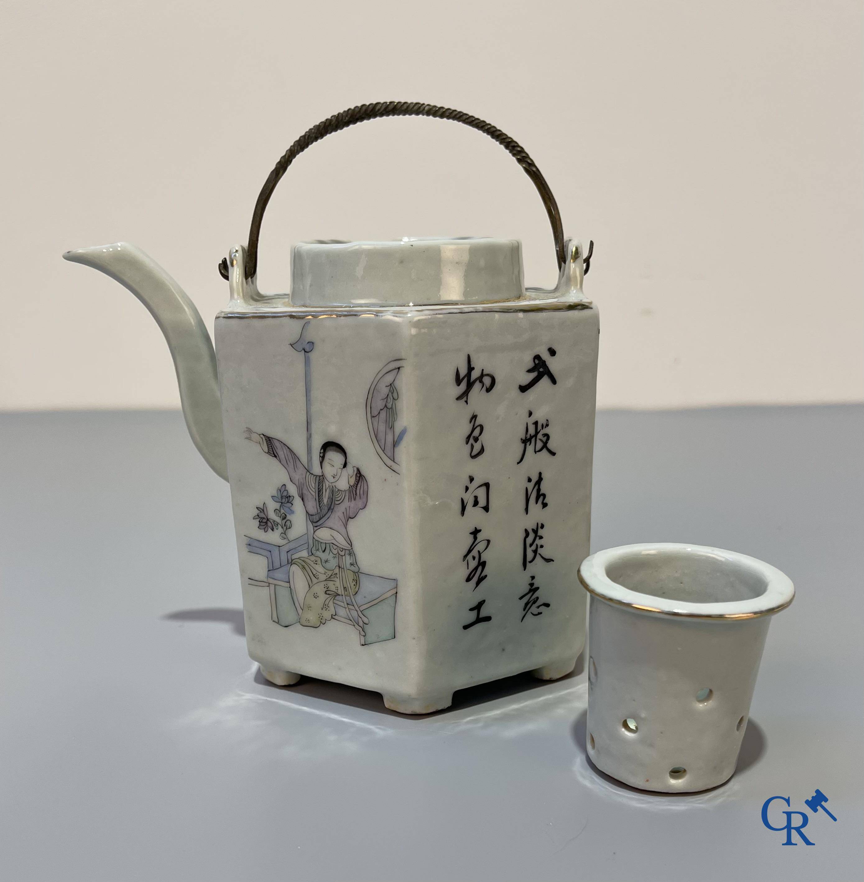 Asian Art, Chinese porcelain, a hexagonal Chinese teapot. Marked.