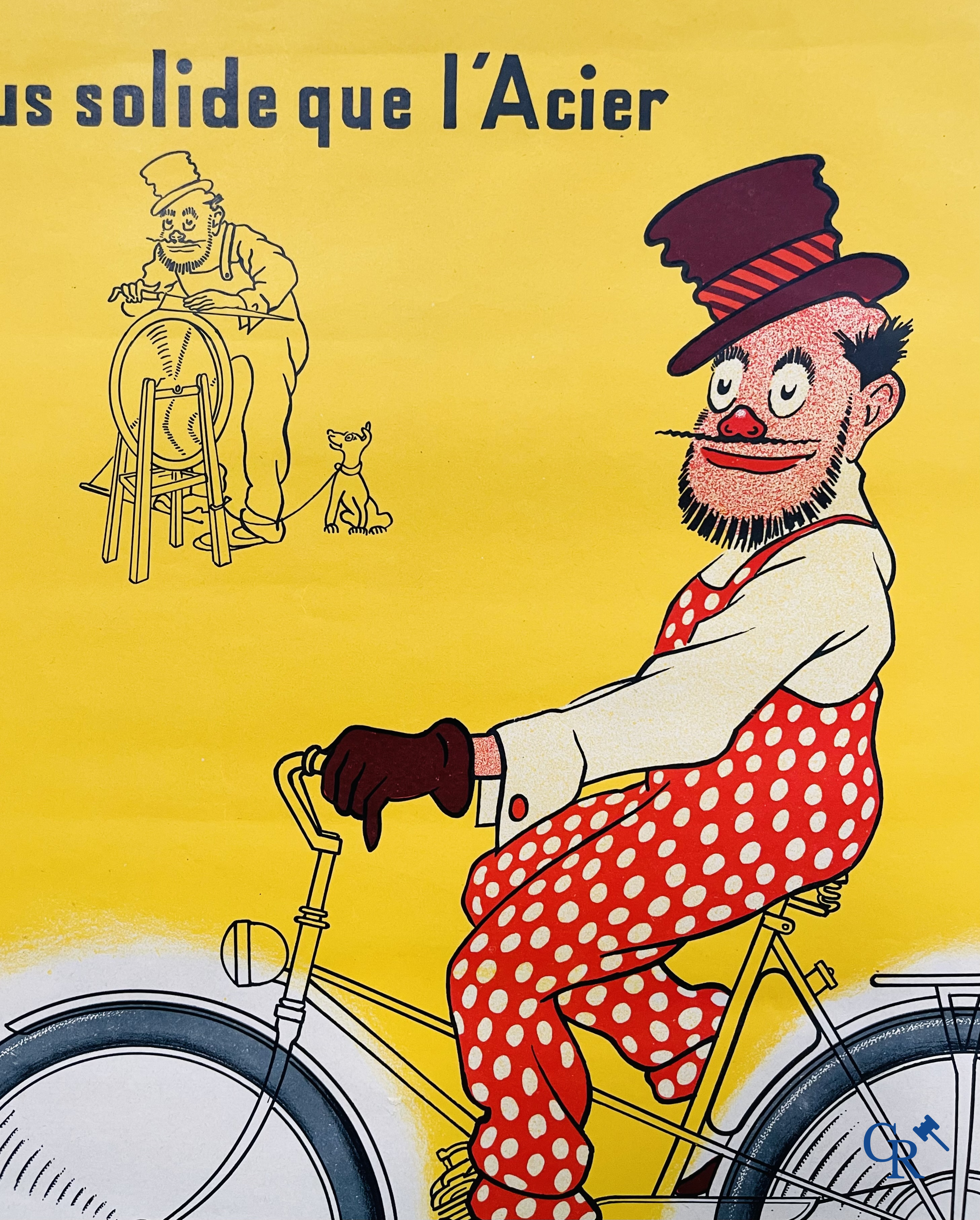 Pneu Hutchinson, Plus solide que l'Acier. Lithographie op papier met een ontwerp van Mich. Imp. H. Bouquet - Paris.