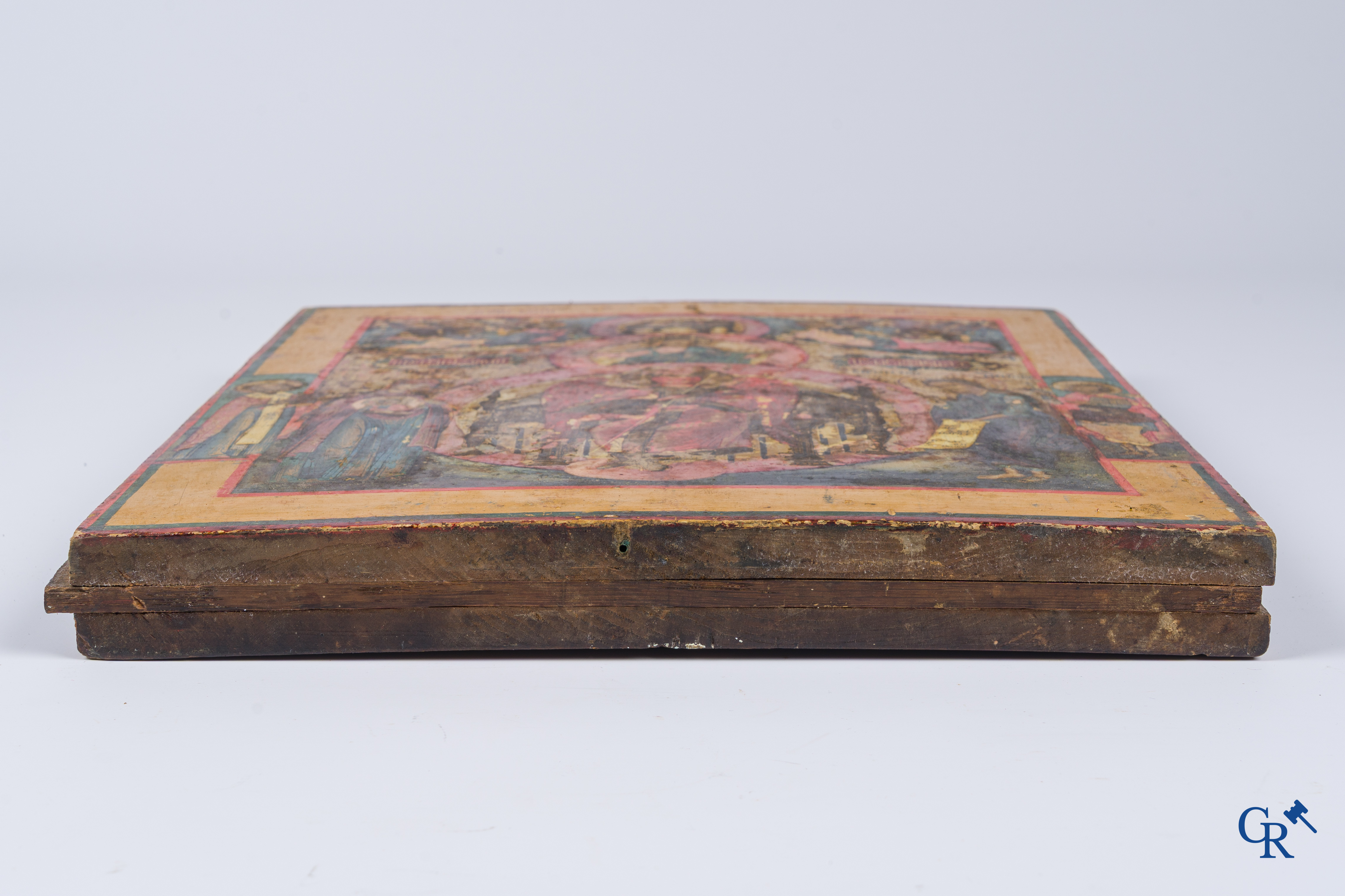 Russian work. Icon, tempera on wood with silver oklad. Marked.