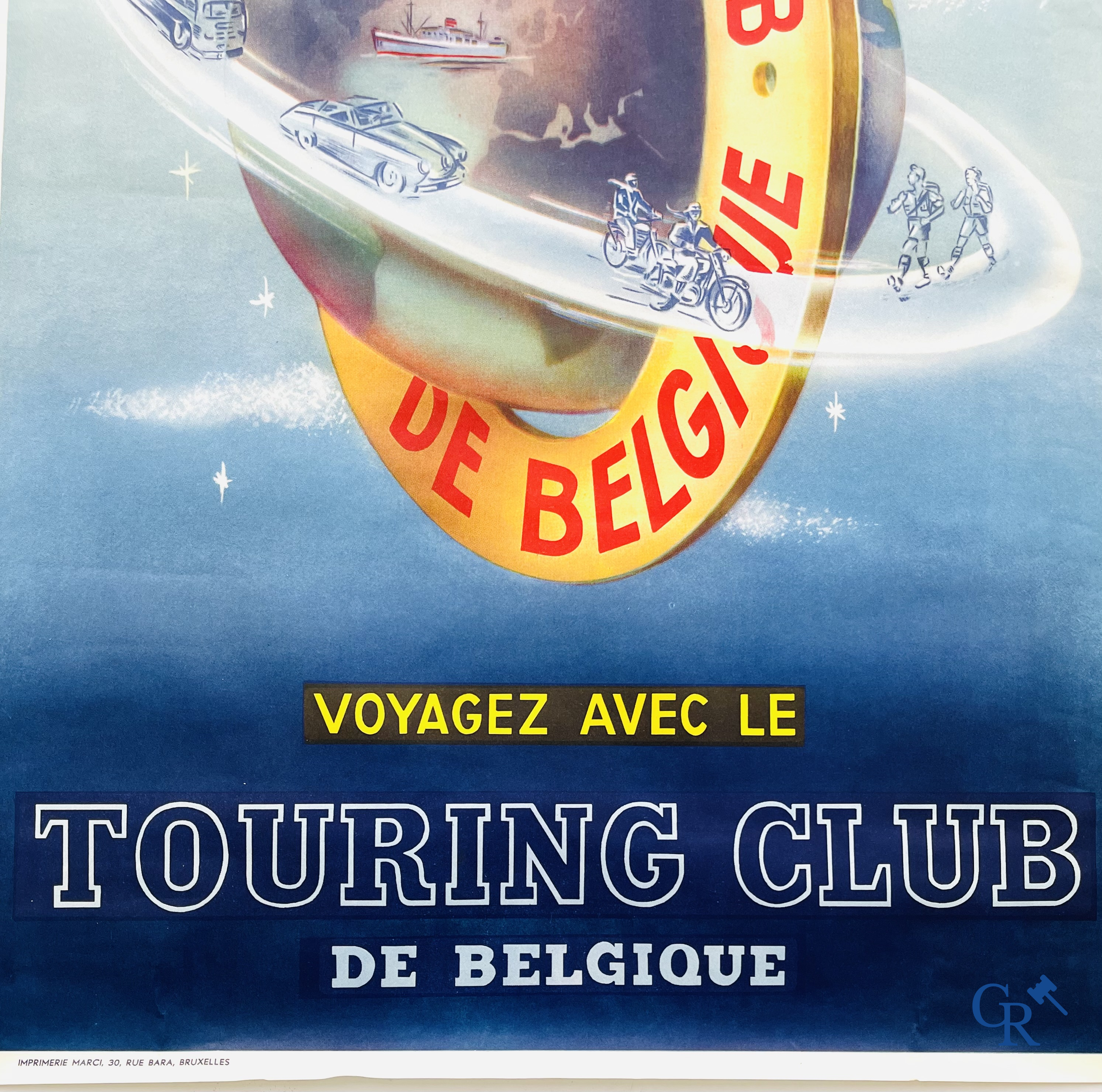 J. Prion, Touring Club De Belgique. Rare publicity poster for the Touring Road Help of Belgium. 1950's.